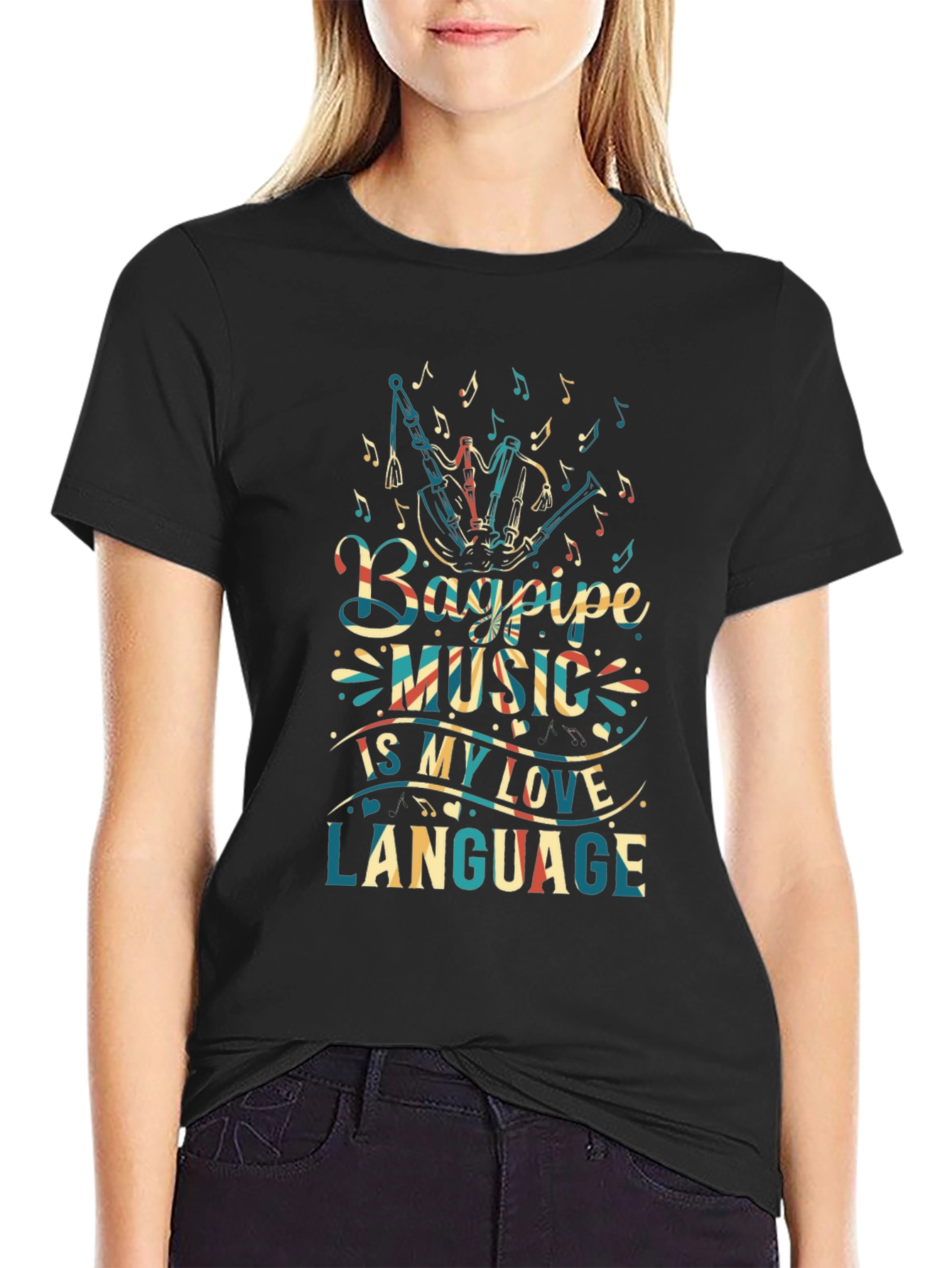 Bagpipe Music Love Language Black T-Shirt