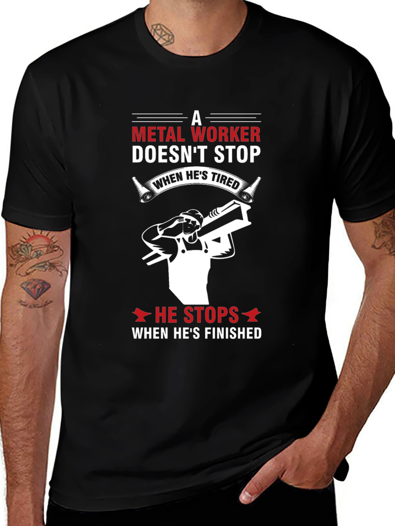 Metal Worker T-Shirt - Doesnt Stop When Tired