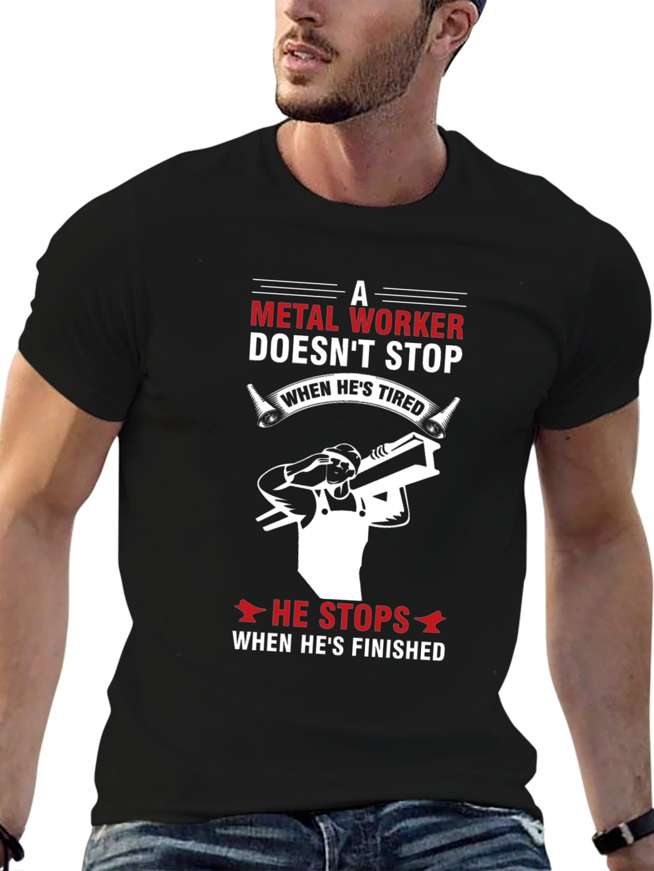 Metal Worker T-Shirt - Doesnt Stop When Tired