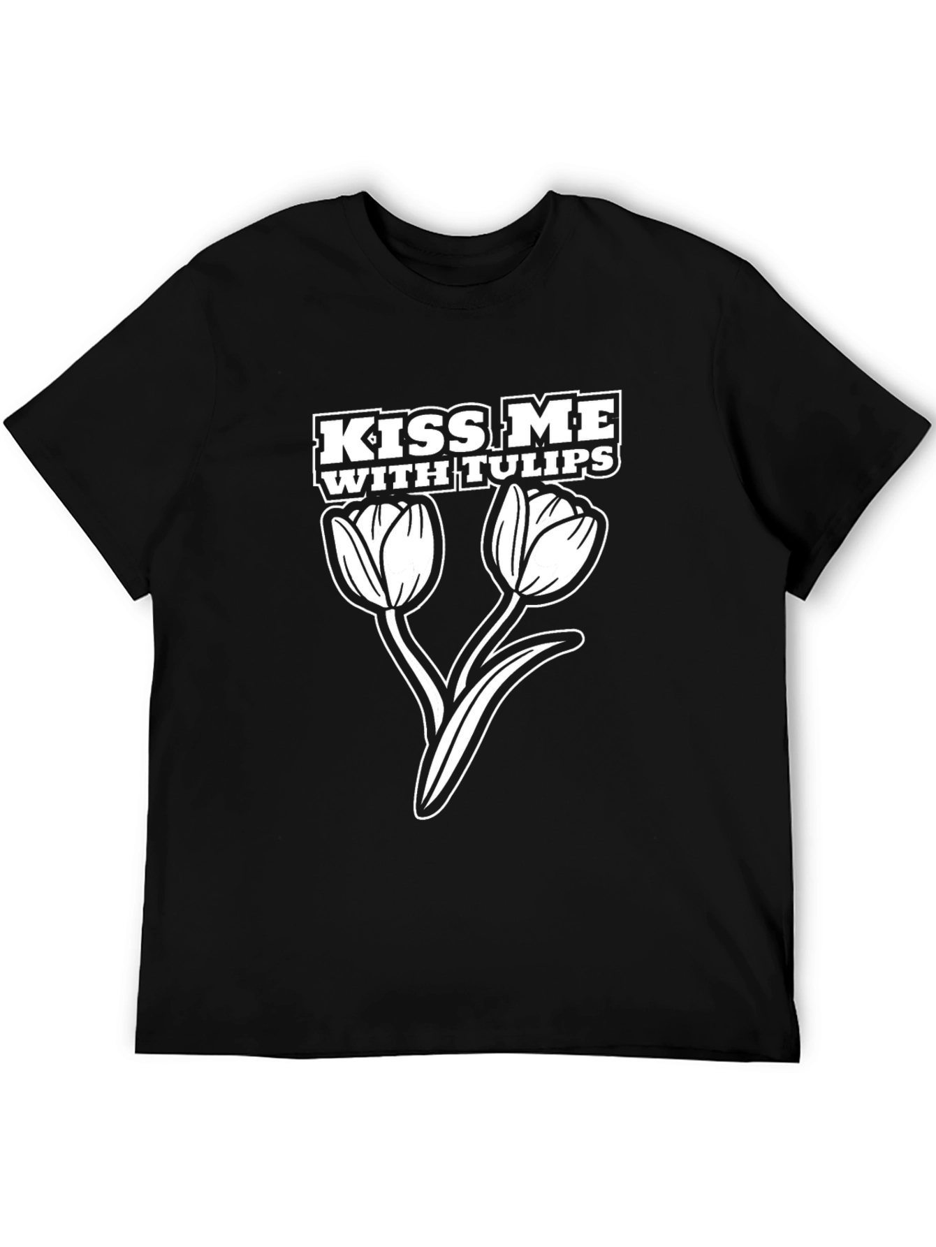 Kiss Me with Tulips Graphic Tee - Black