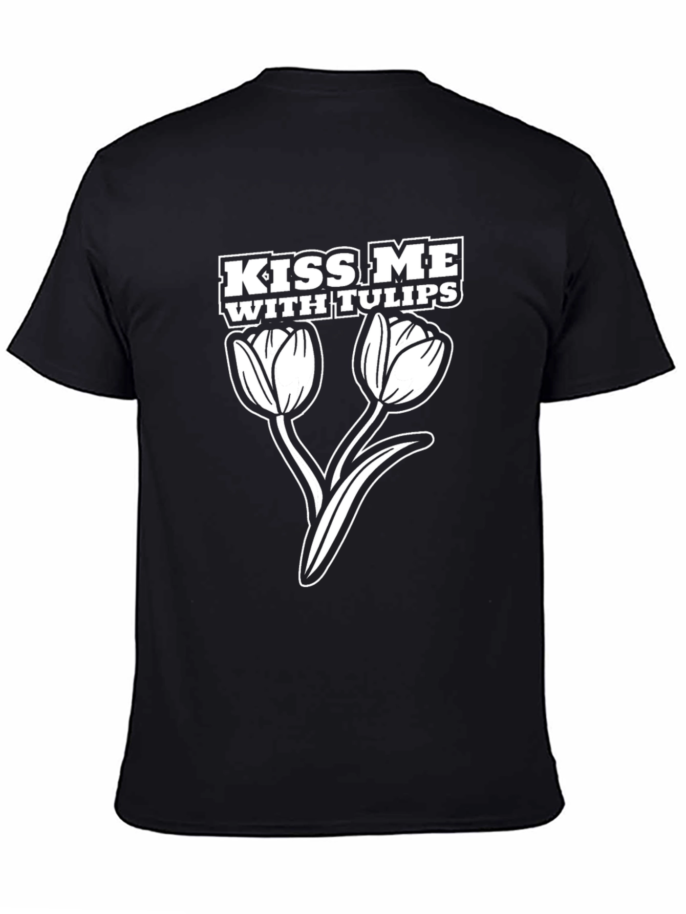 Kiss Me with Tulips Graphic Tee - Black