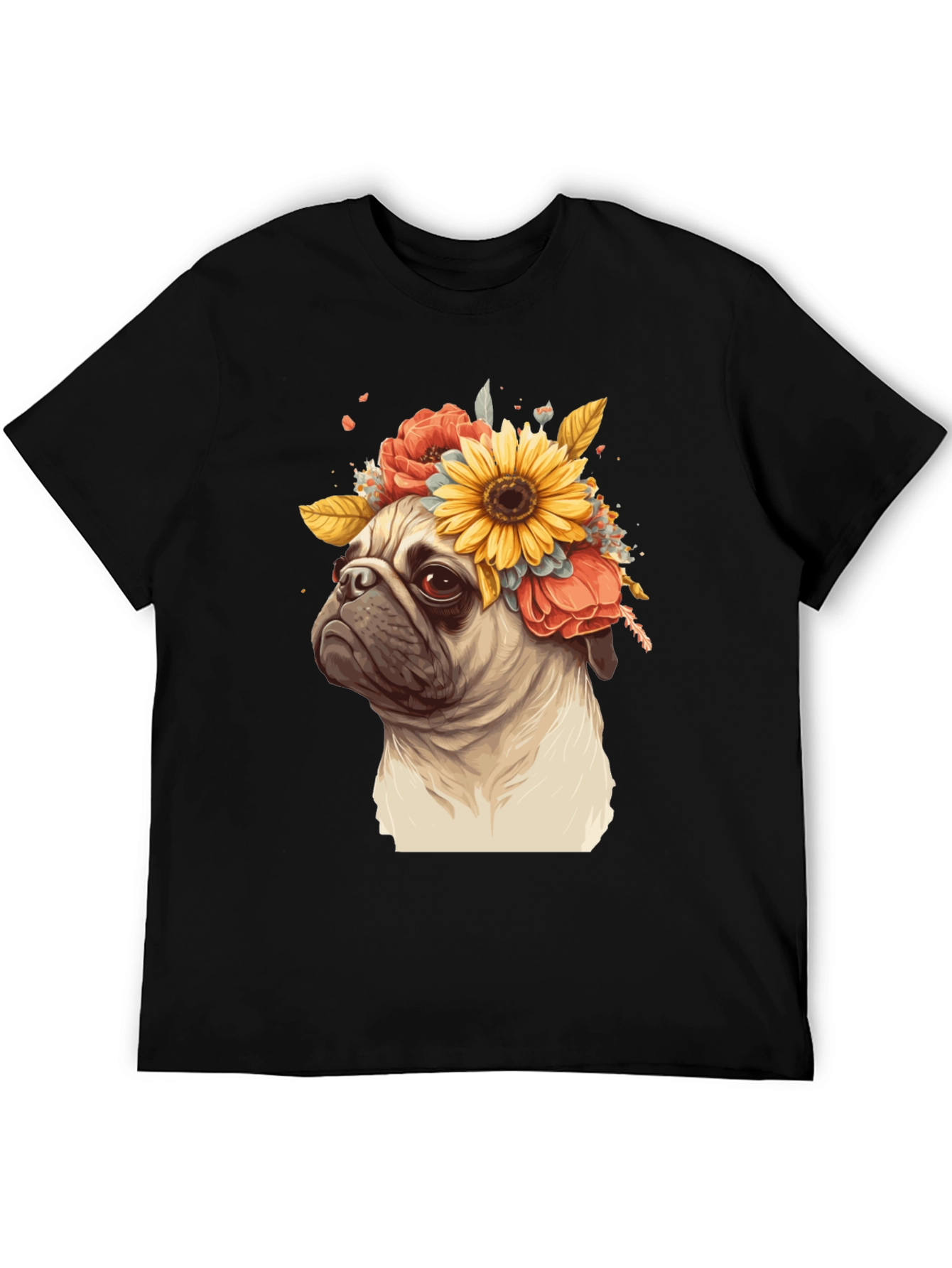 Pug with Floral Crown Graphic Tee