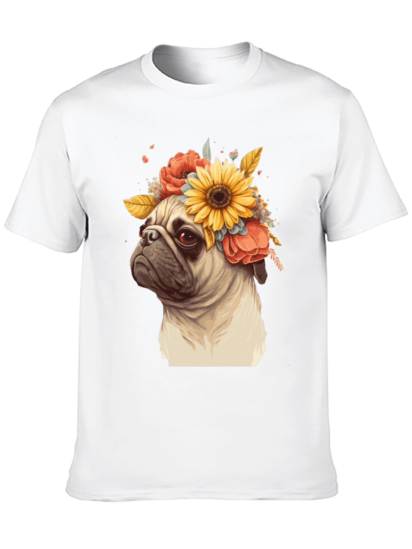 Pug with Floral Crown Graphic Tee