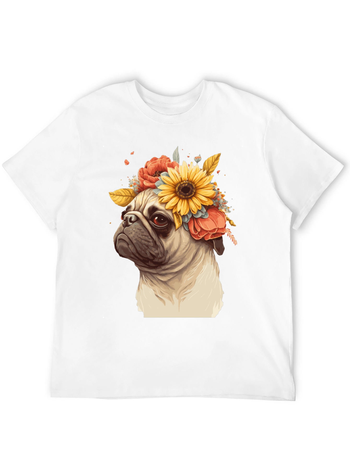 Pug with Floral Crown Graphic Tee
