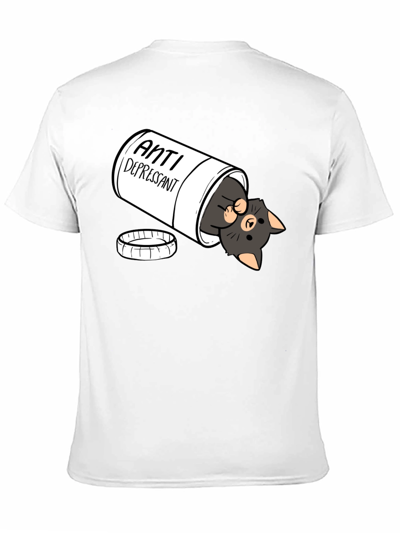 Anti-Depressant Cat T-Shirt - Black Crew Neck