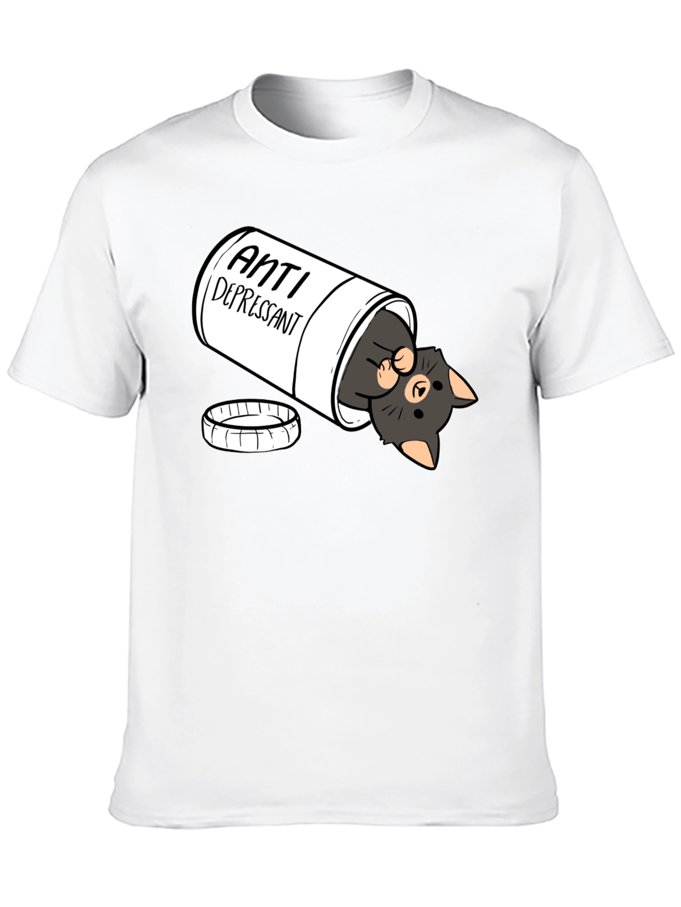 Anti-Depressant Cat T-Shirt - Black Crew Neck