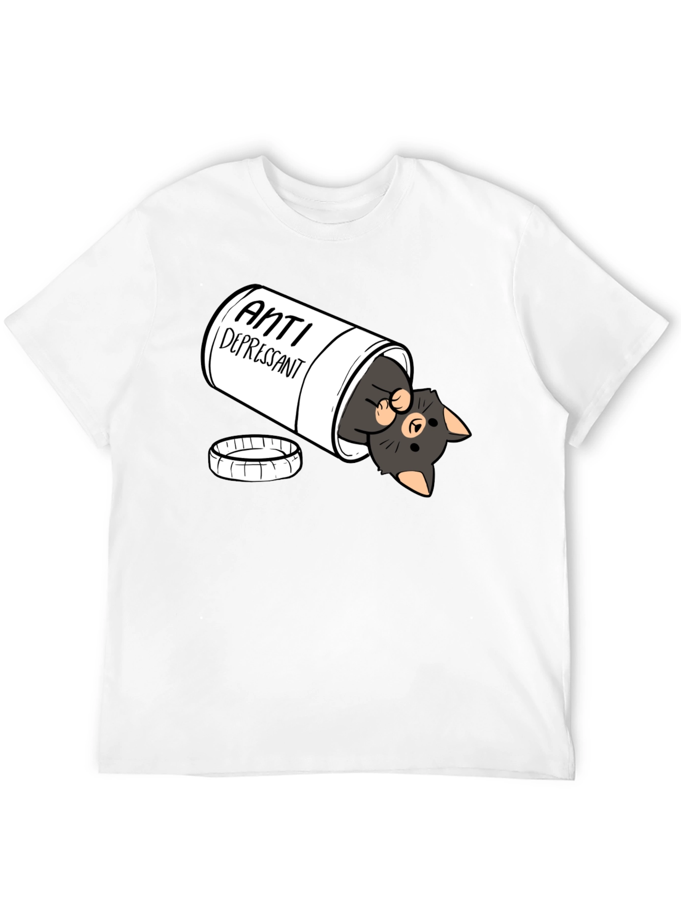 Anti-Depressant Cat T-Shirt - Black Crew Neck