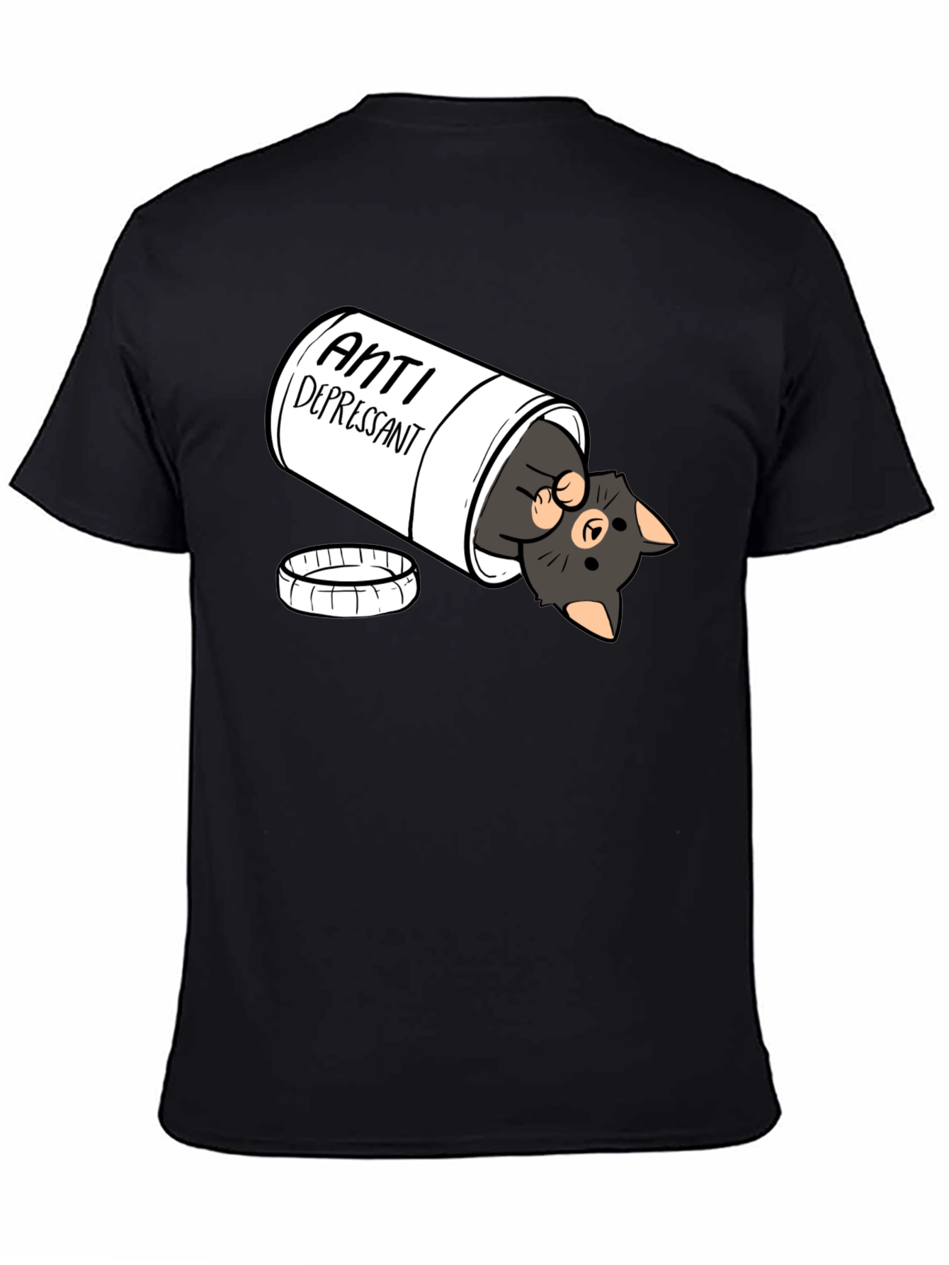 Anti-Depressant Cat T-Shirt - Black Crew Neck