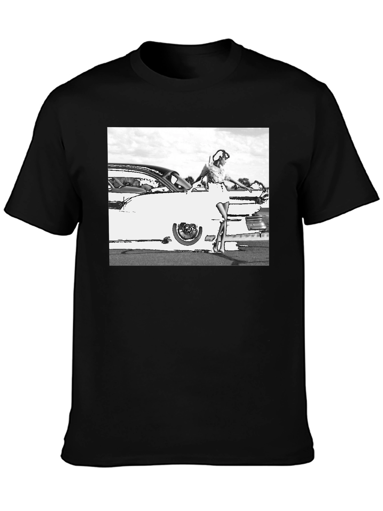 Retro Car & Model Graphic T-Shirt
