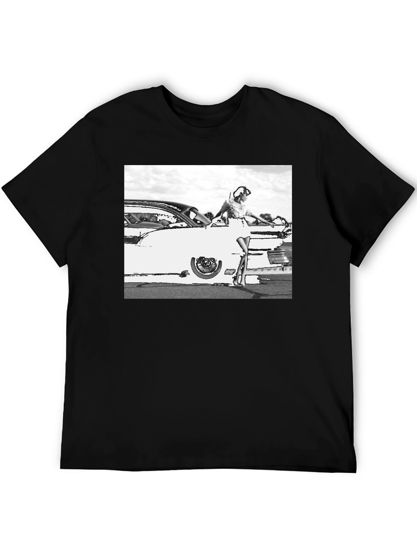 Retro Car & Model Graphic T-Shirt