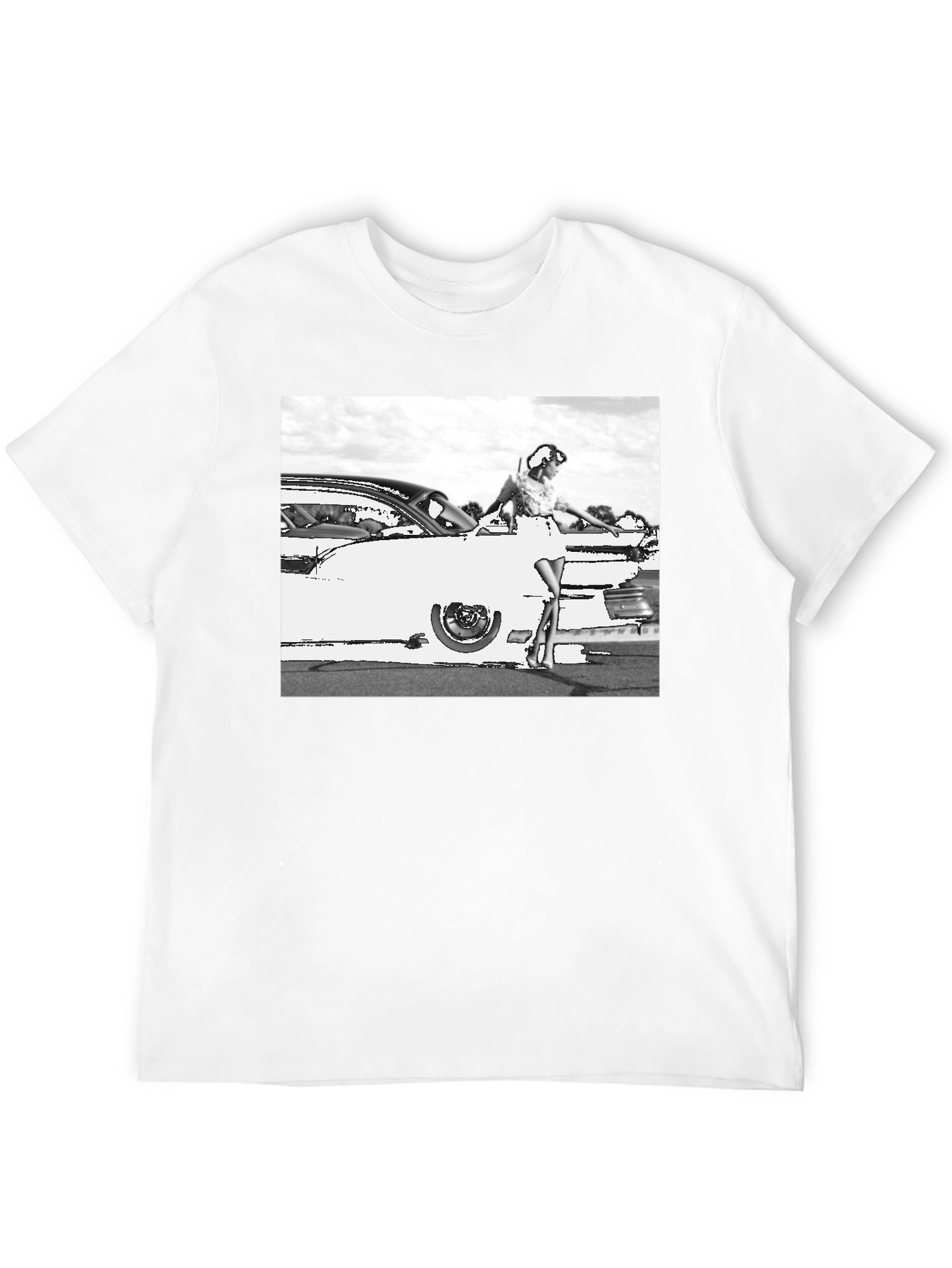 Retro Car & Model Graphic T-Shirt