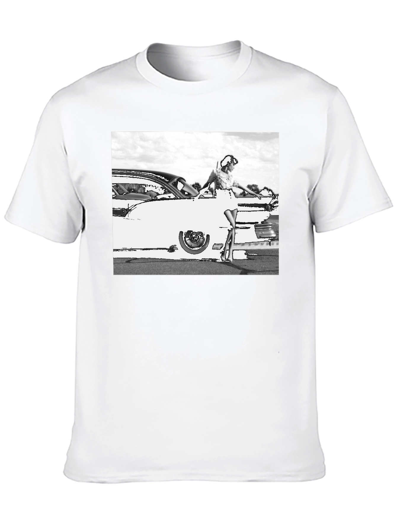 Retro Car & Model Graphic T-Shirt