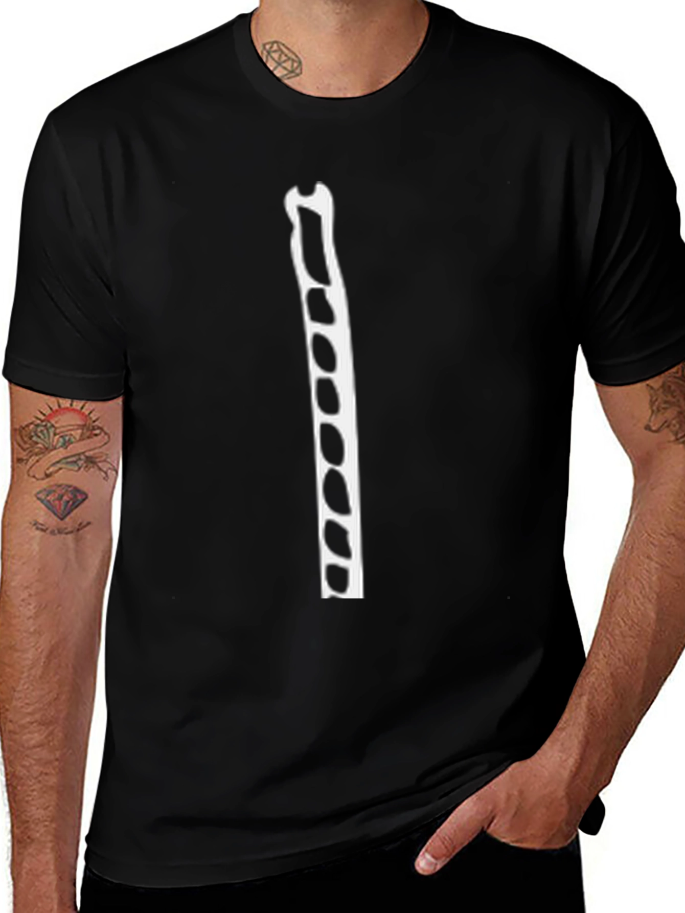 Black T-Shirt with Spine Print