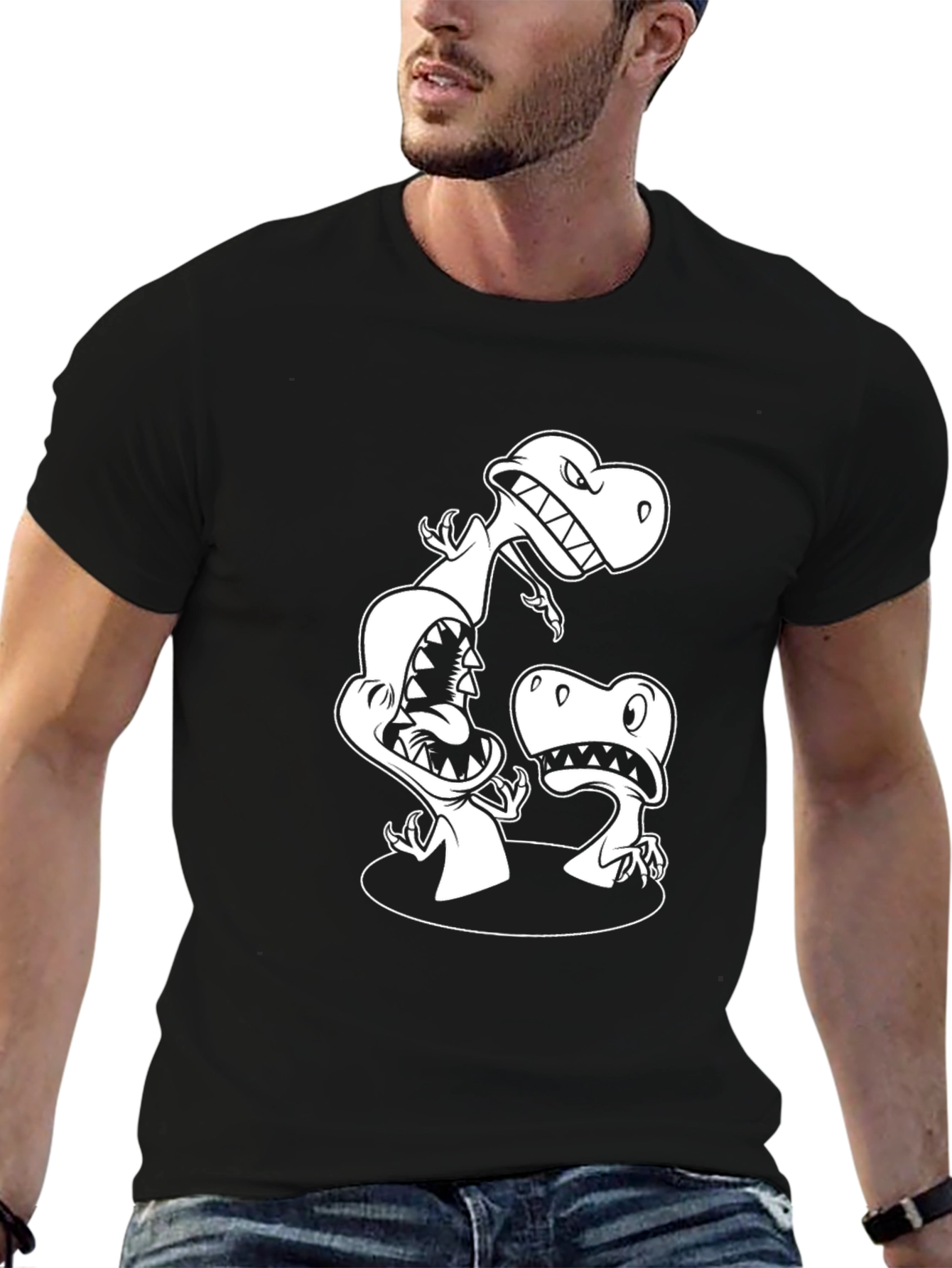 Dinosaur Graphic Print Black T-Shirt