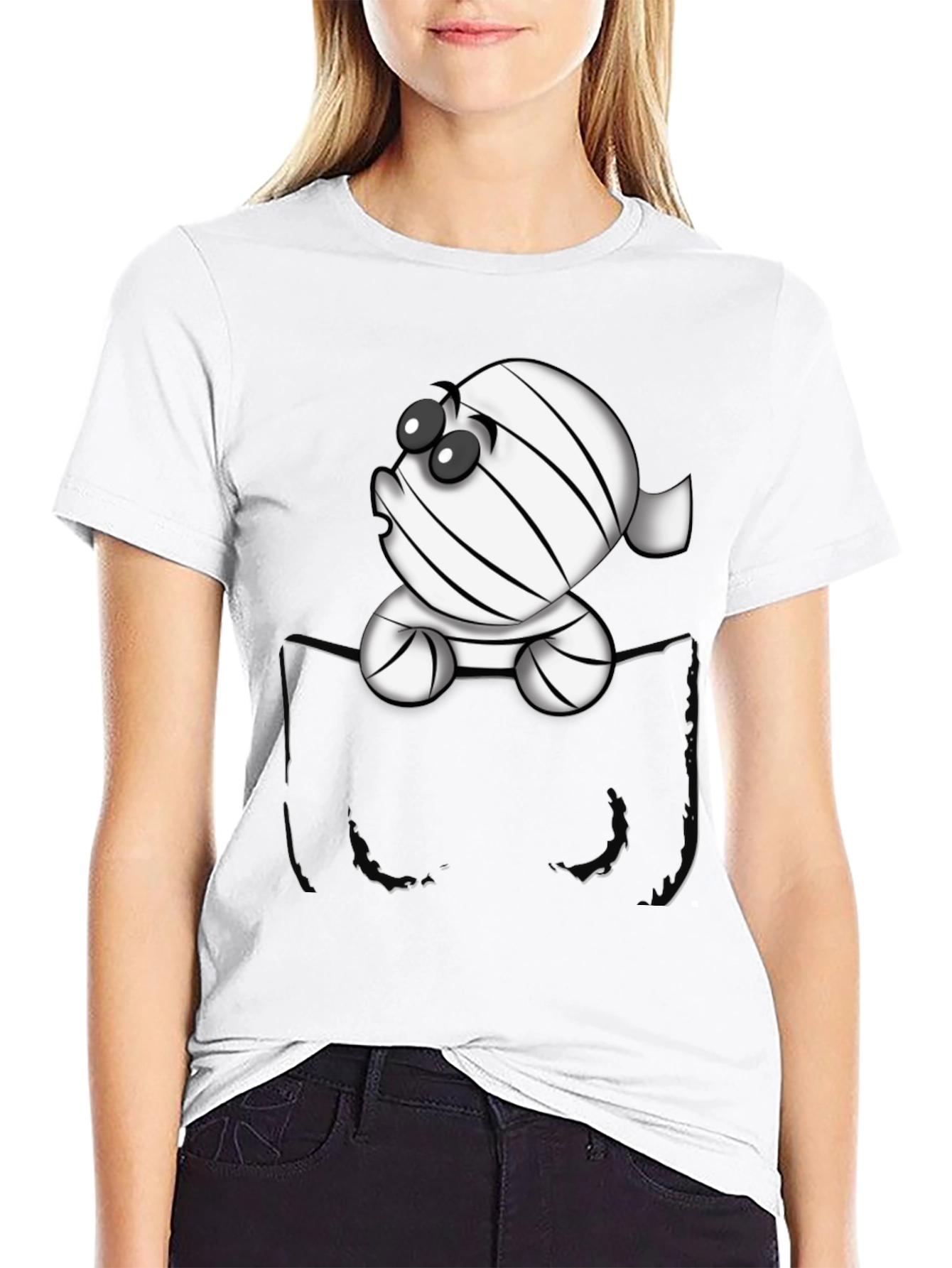 Cute Cartoon Mummy in Pocket T-Shirt