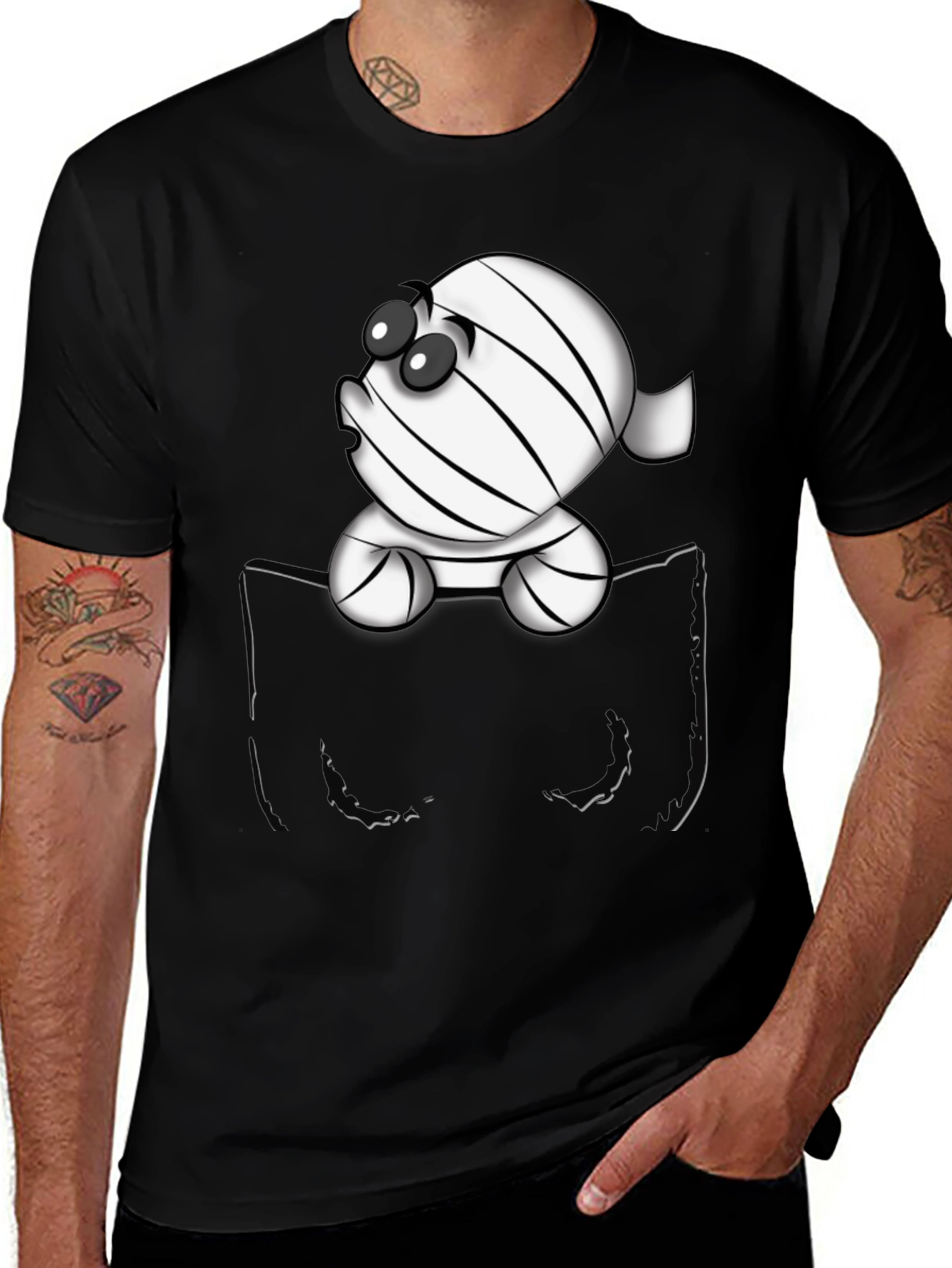 Cute Cartoon Mummy in Pocket T-Shirt