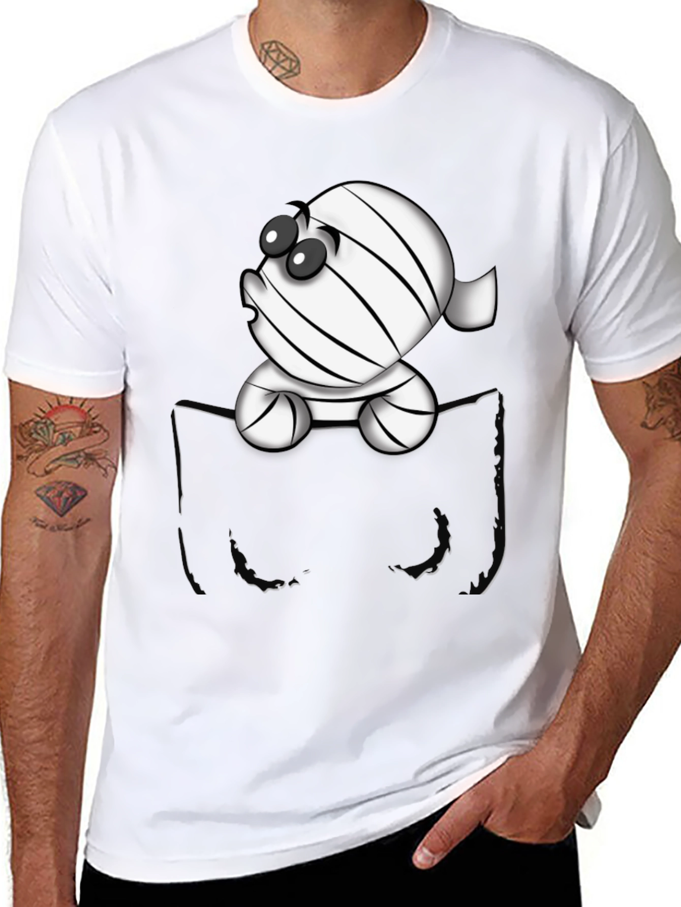 Cute Cartoon Mummy in Pocket T-Shirt