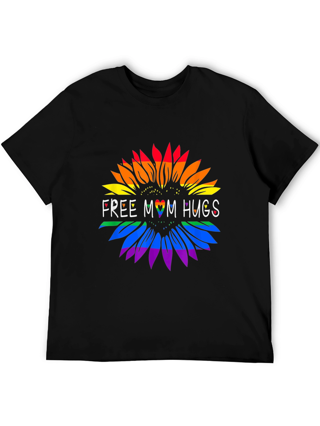 Rainbow Sunflower Free Mom Hugs Black Tee