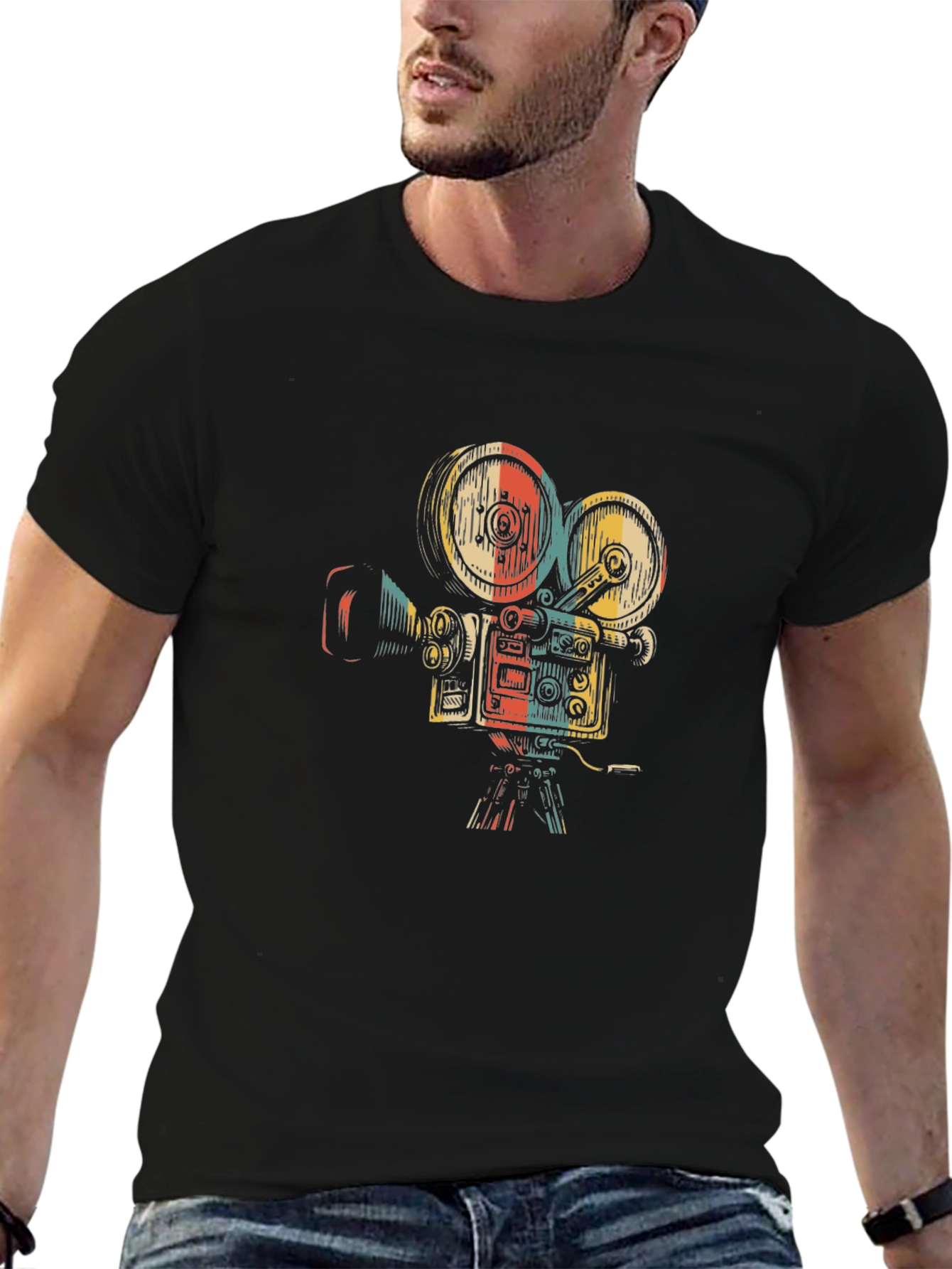 Retro Film Camera Graphic Tee - Black