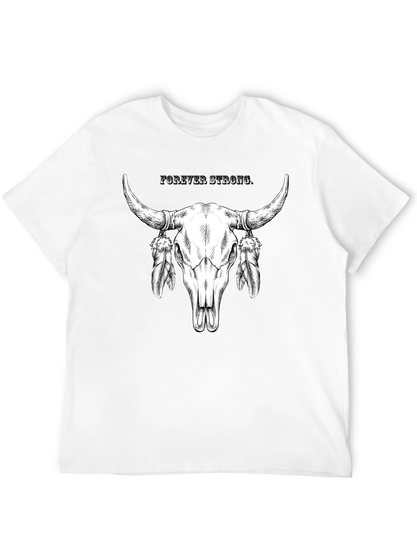 Forever Strong Bull Skull Feather Graphic Tee