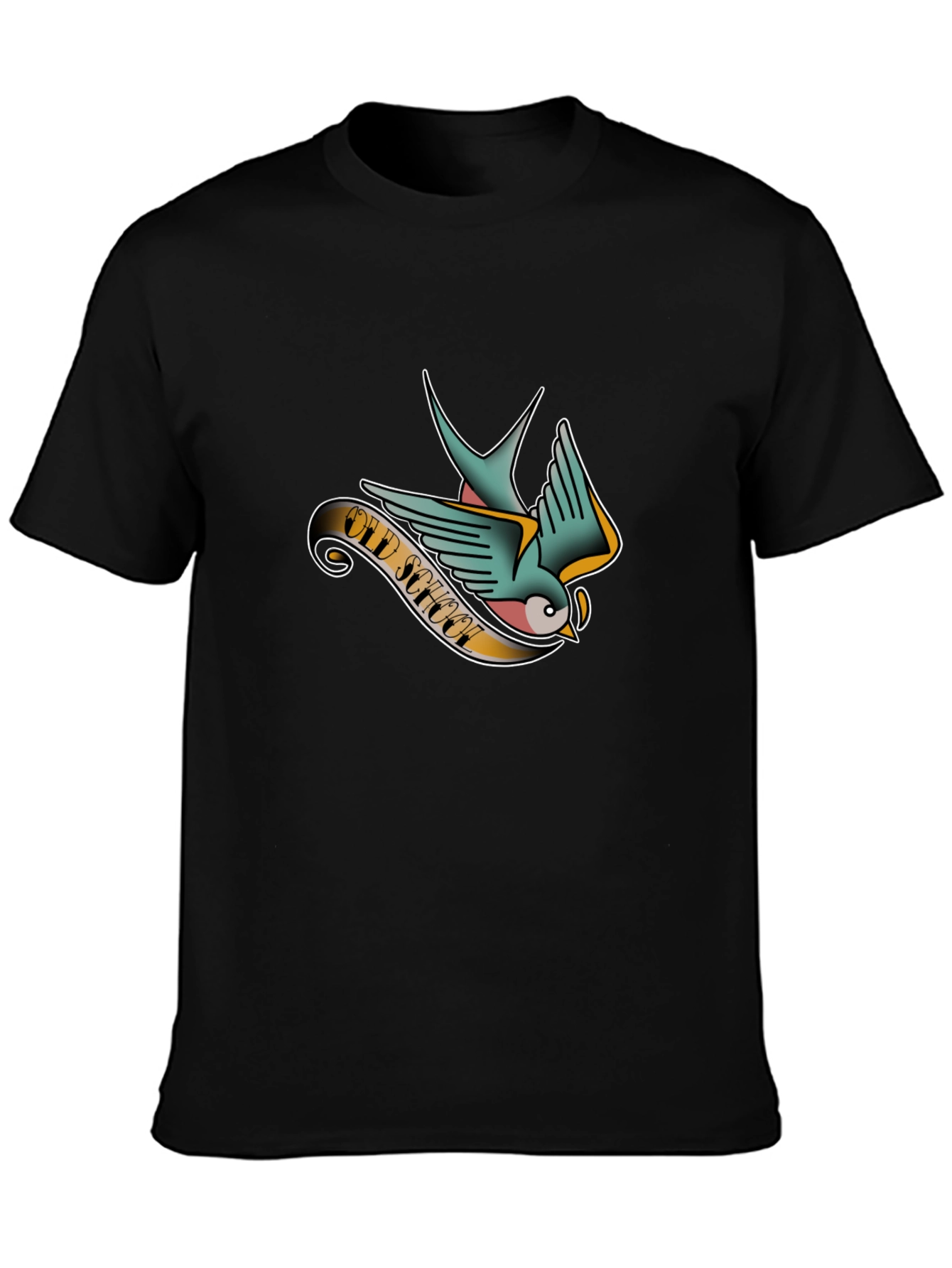 Old School Tattoo Style Swallow Graphic Tee - Black