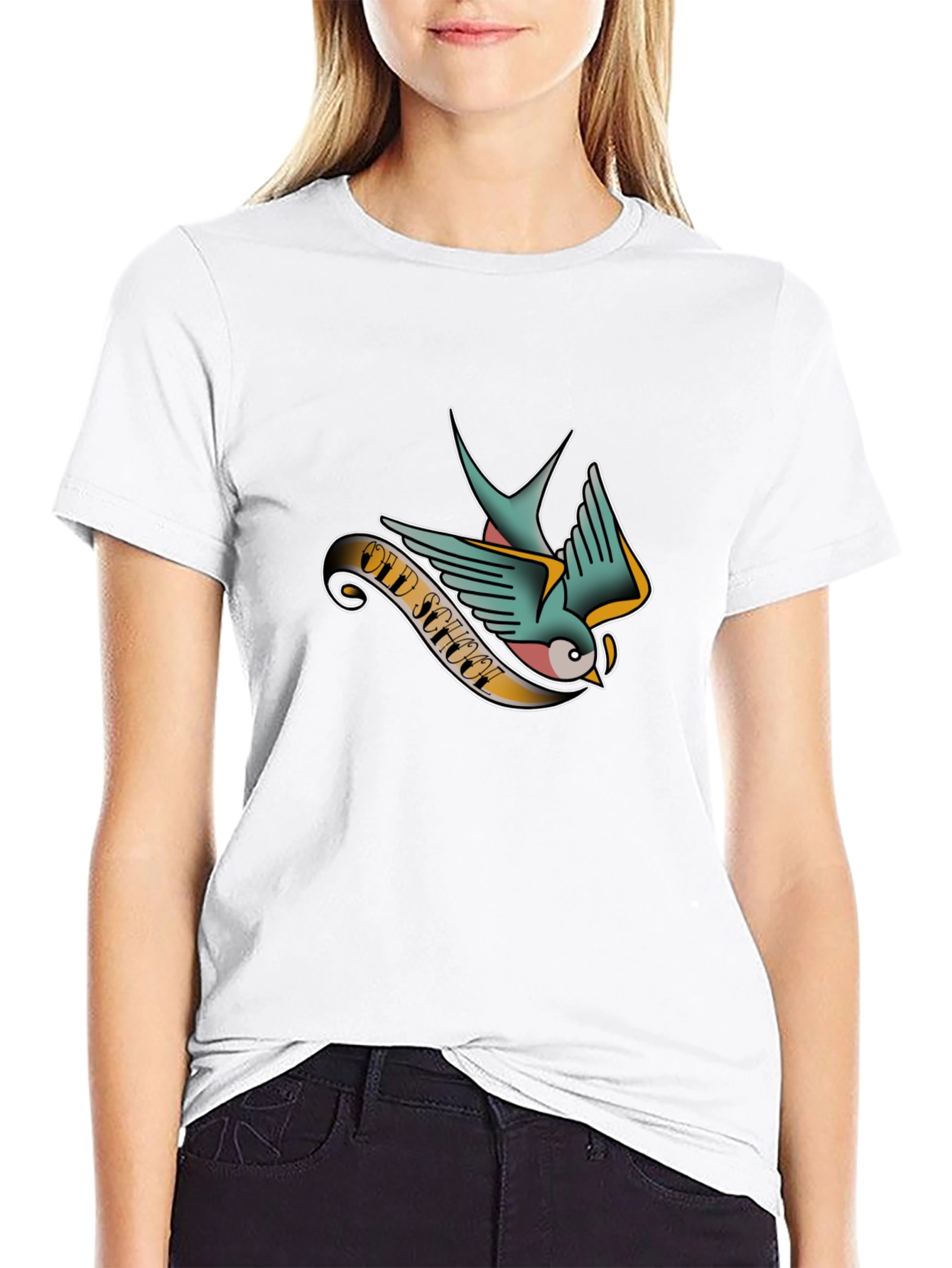Old School Tattoo Style Swallow Graphic Tee - Black