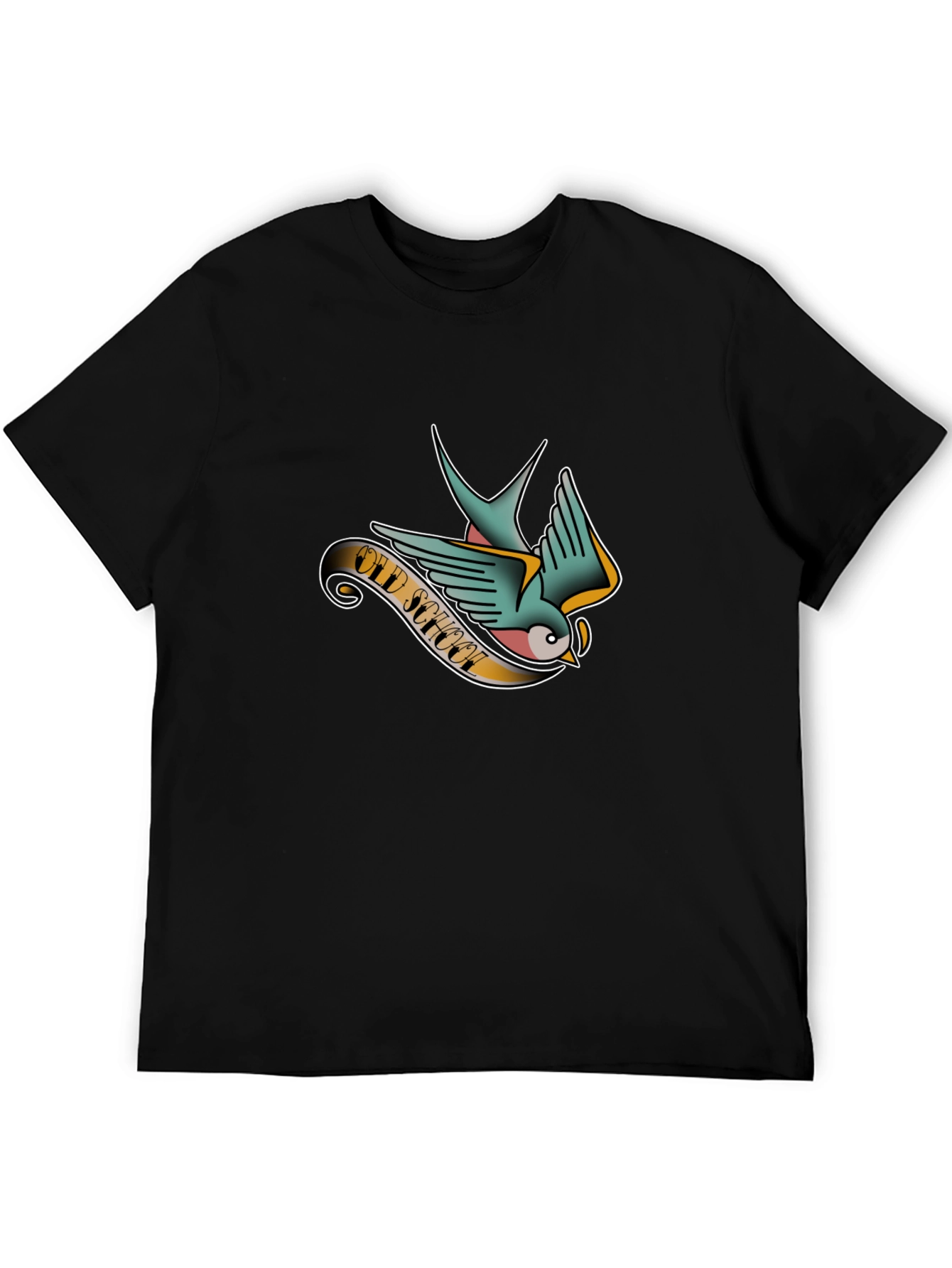 Old School Tattoo Style Swallow Graphic Tee - Black