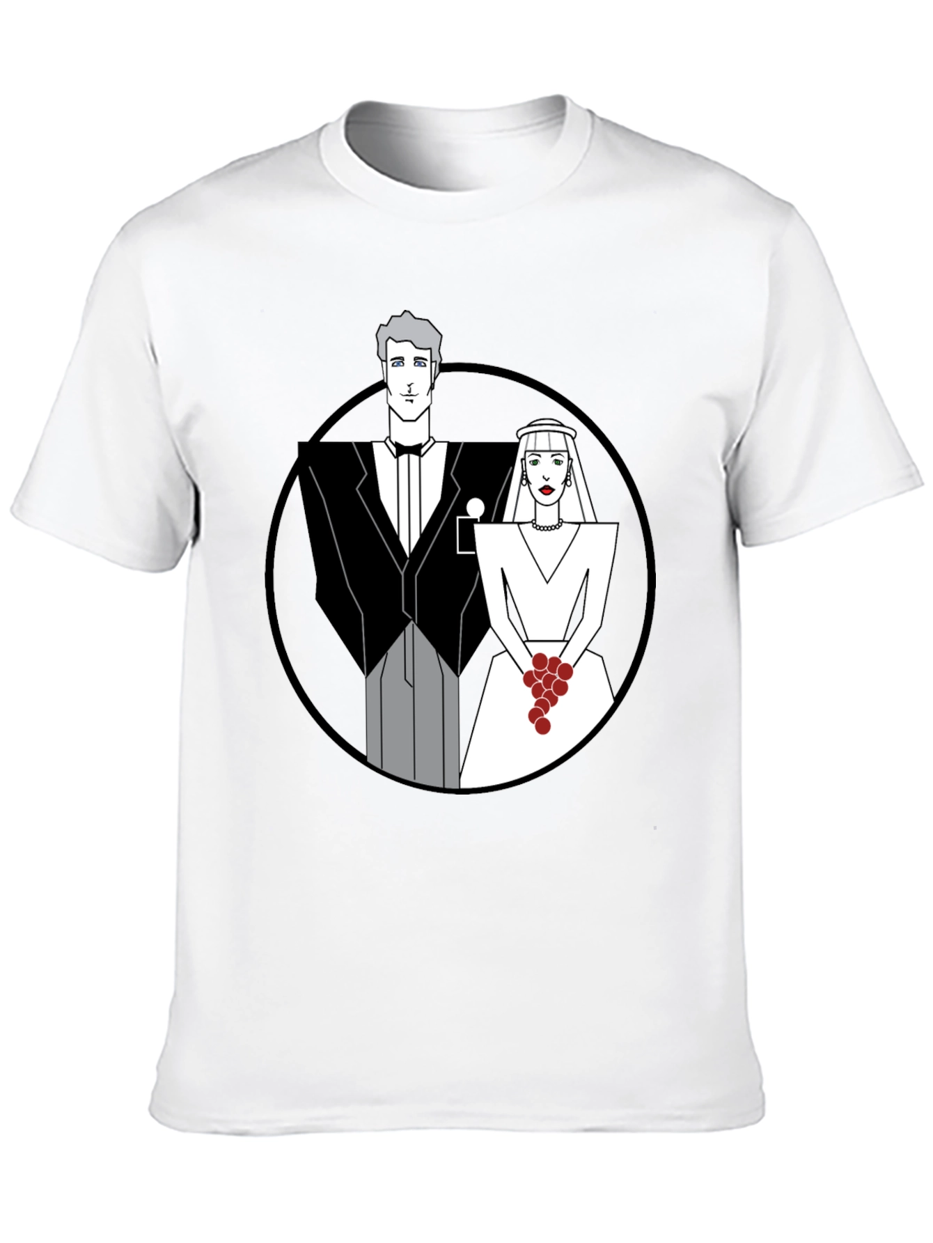 Art Deco Wedding Couple Graphic Tee - Black