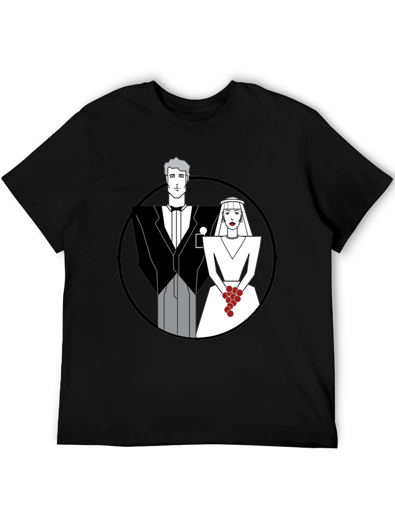 Art Deco Wedding Couple Graphic Tee - Black