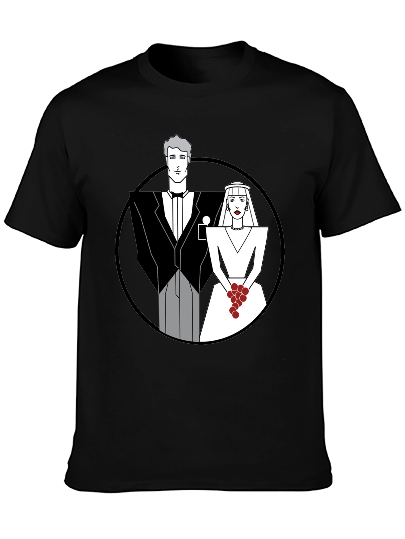 Art Deco Wedding Couple Graphic Tee - Black