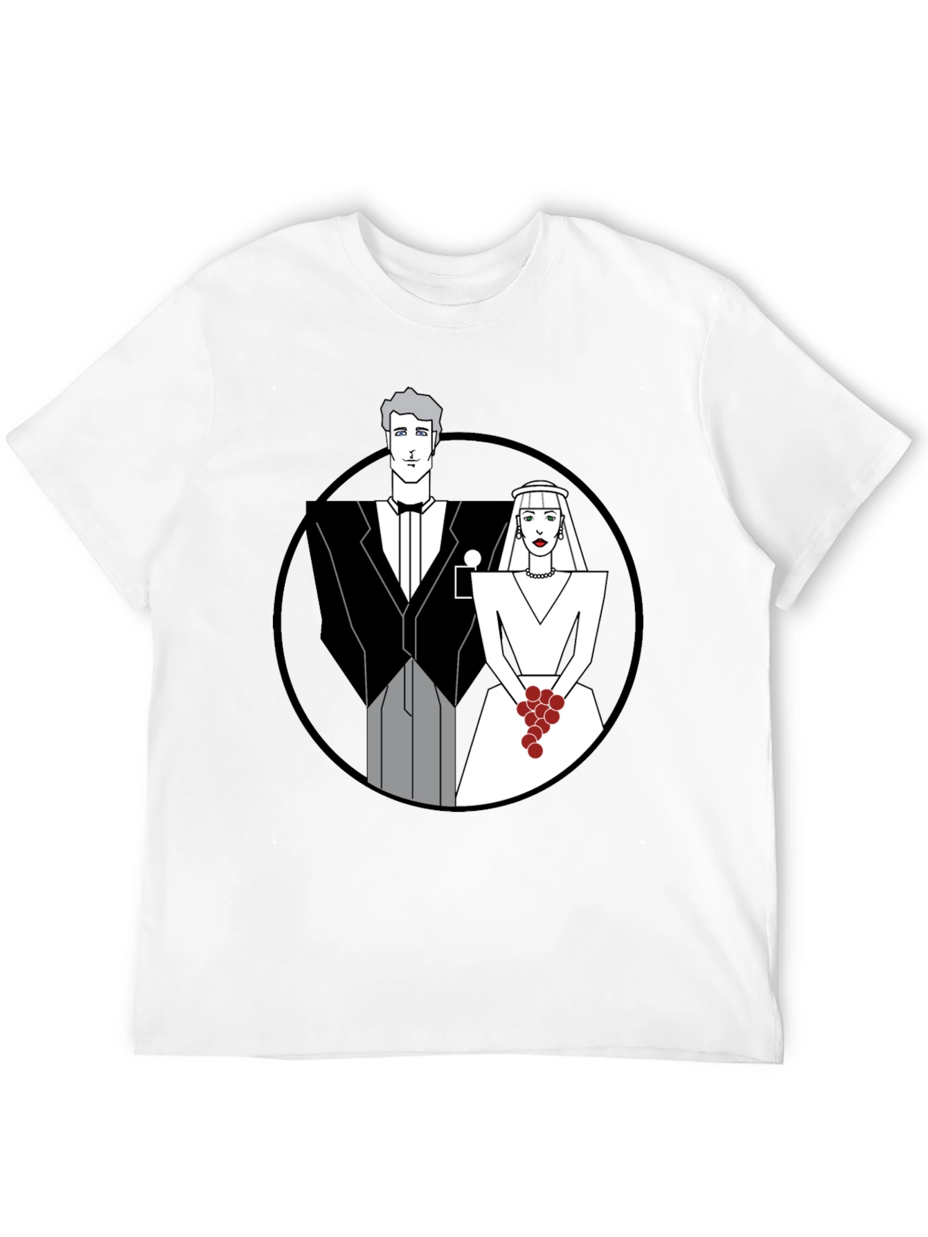 Art Deco Wedding Couple Graphic Tee - Black