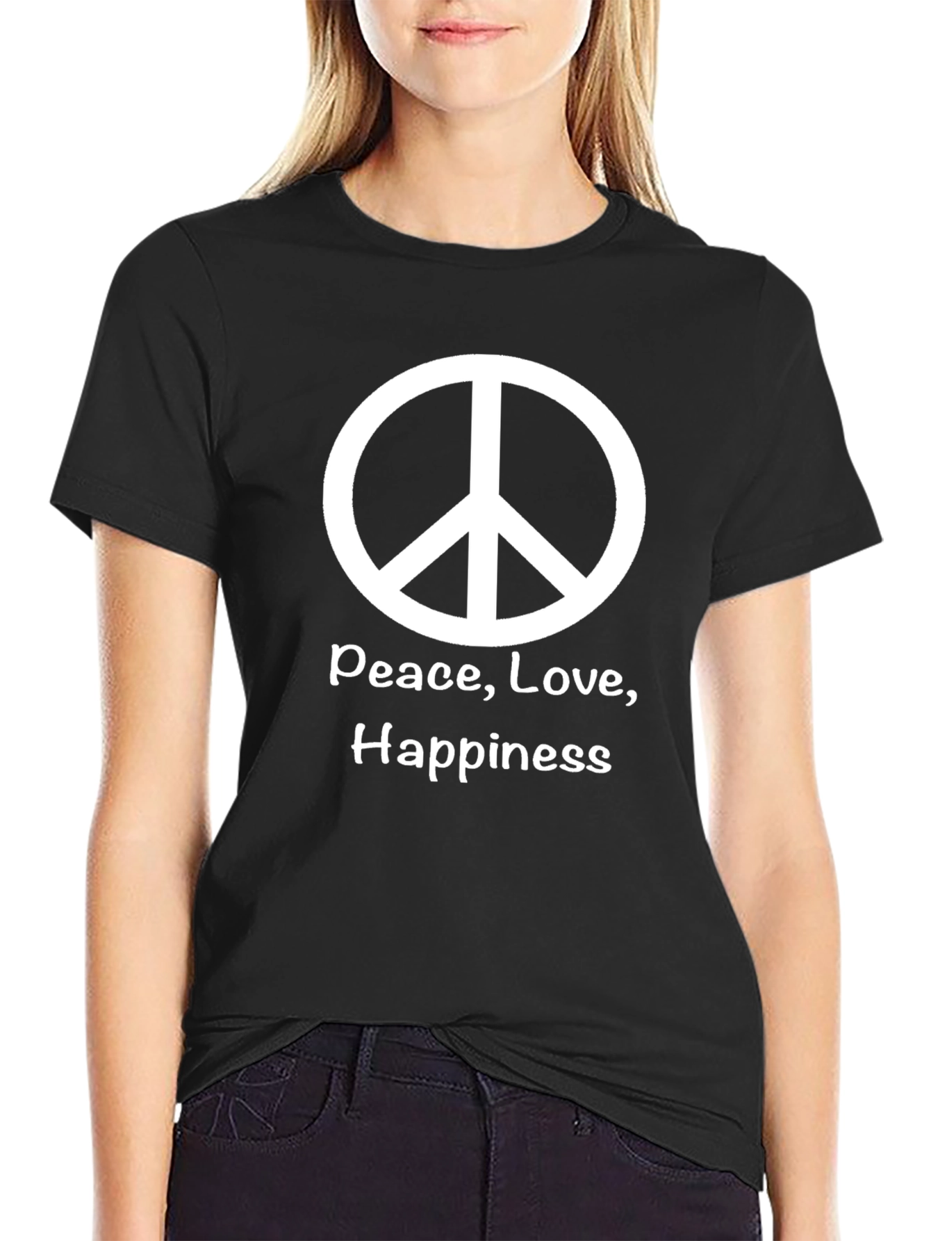 Peace Love Happiness T-Shirt - Mens Black Graphic Tee