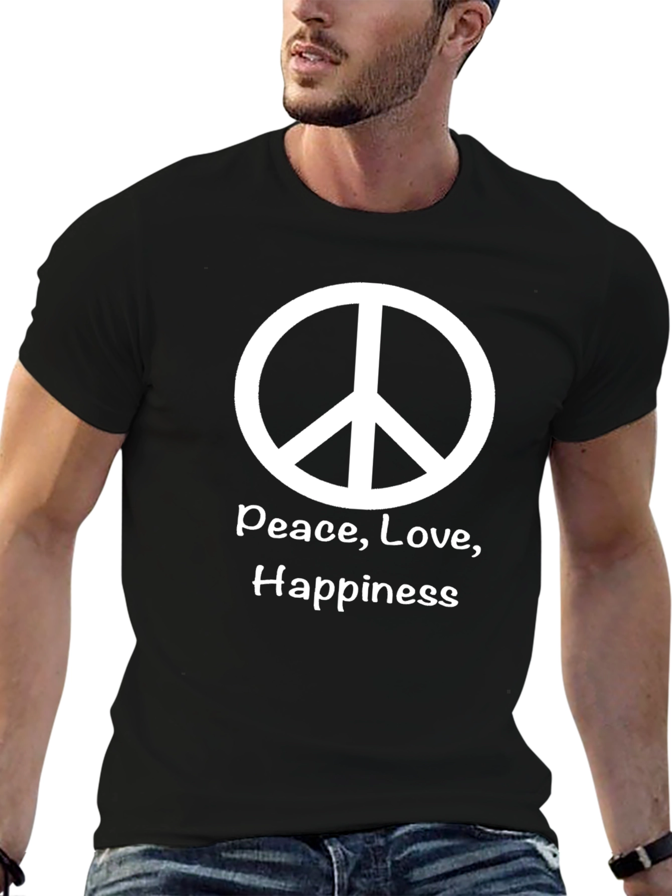 Peace Love Happiness T-Shirt - Mens Black Graphic Tee