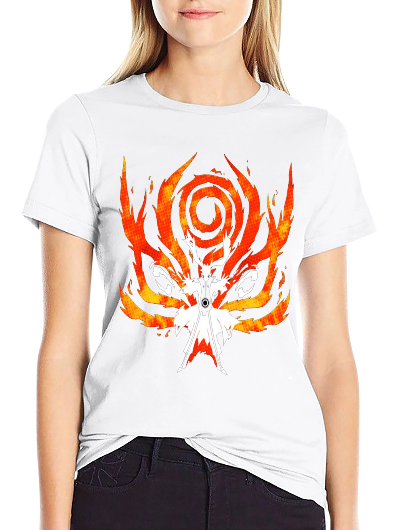 Fiery Anime Graphic Tee - Black Cotton Blend