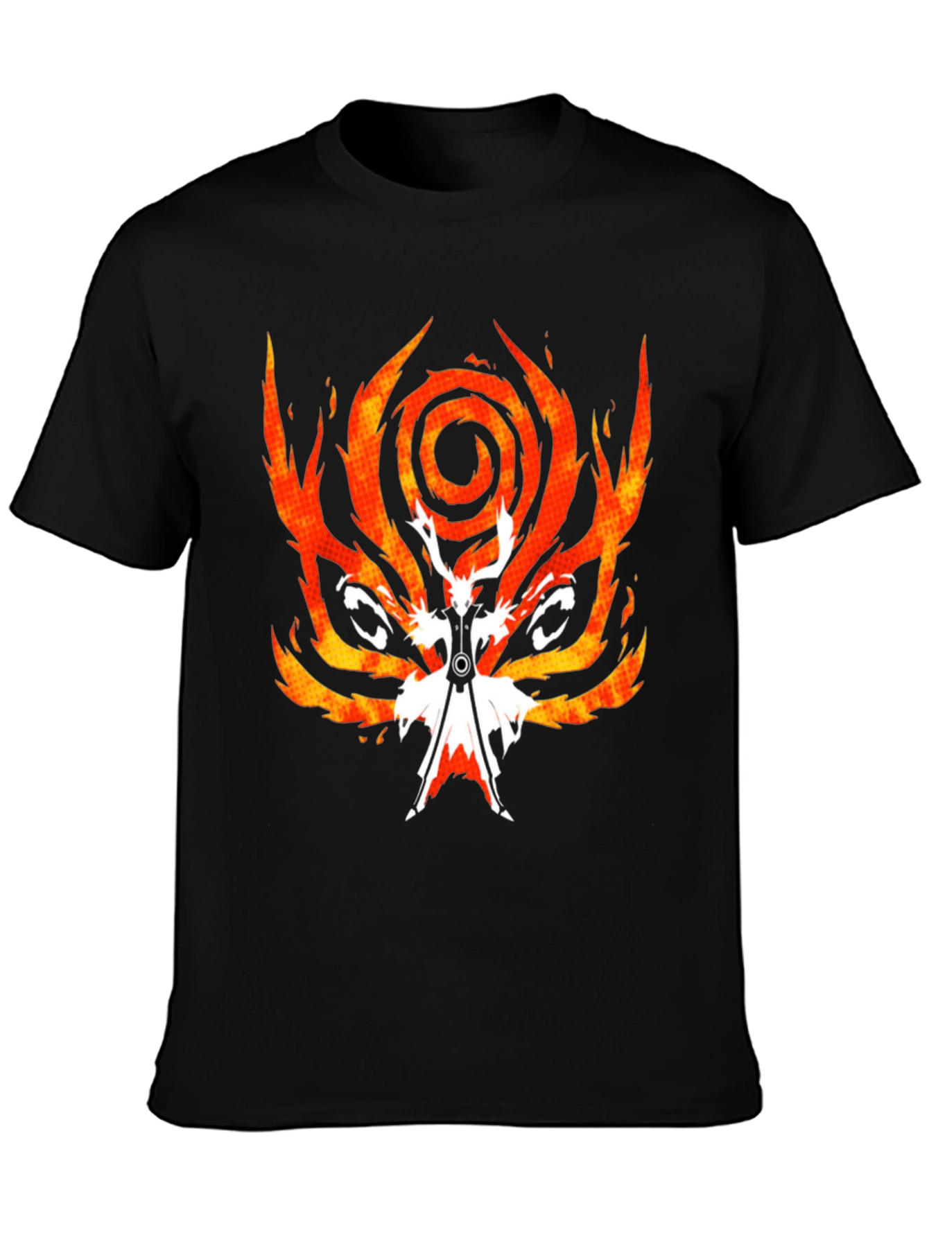 Fiery Anime Graphic Tee - Black Cotton Blend