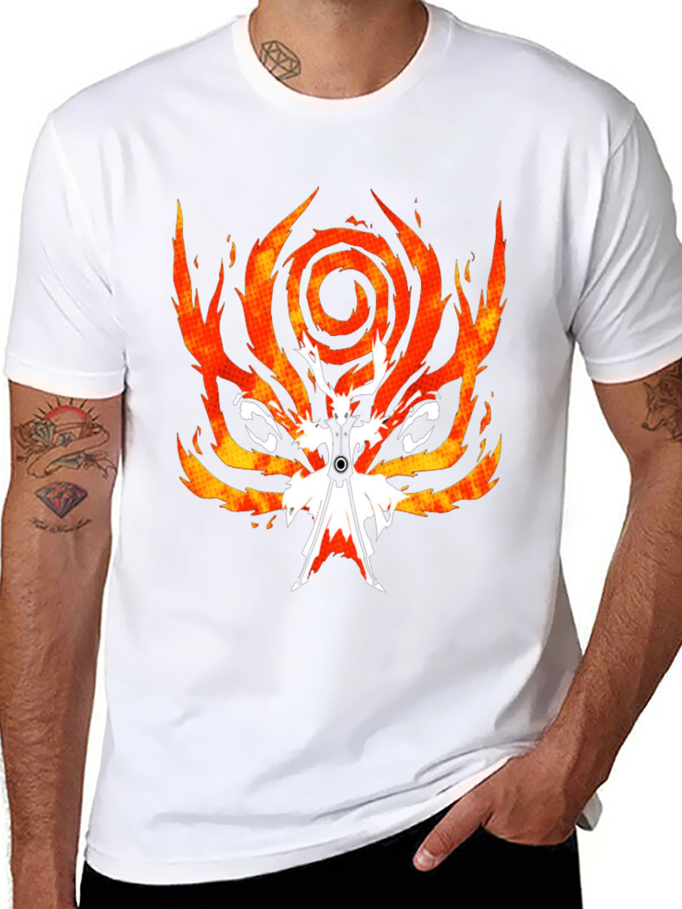 Fiery Anime Graphic Tee - Black Cotton Blend