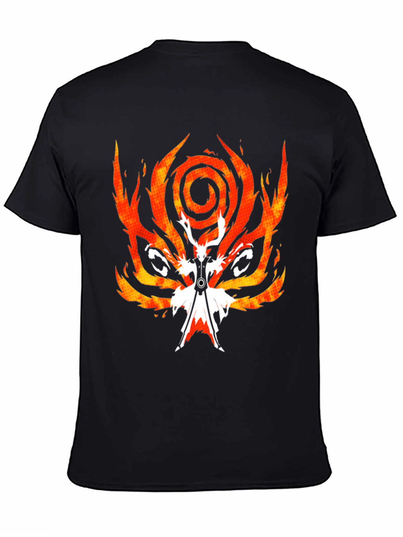 Fiery Anime Graphic Tee - Black Cotton Blend