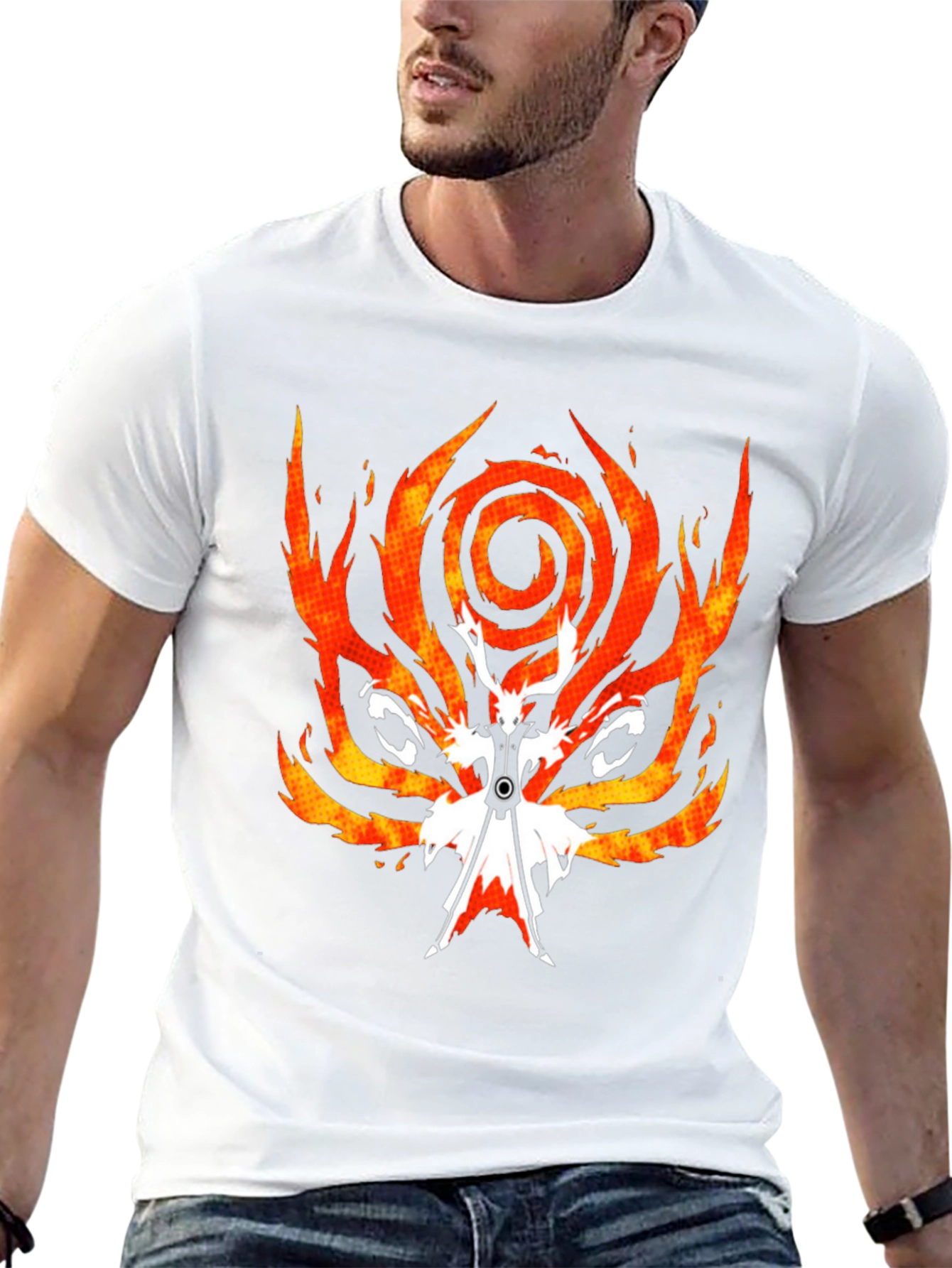 Fiery Anime Graphic Tee - Black Cotton Blend