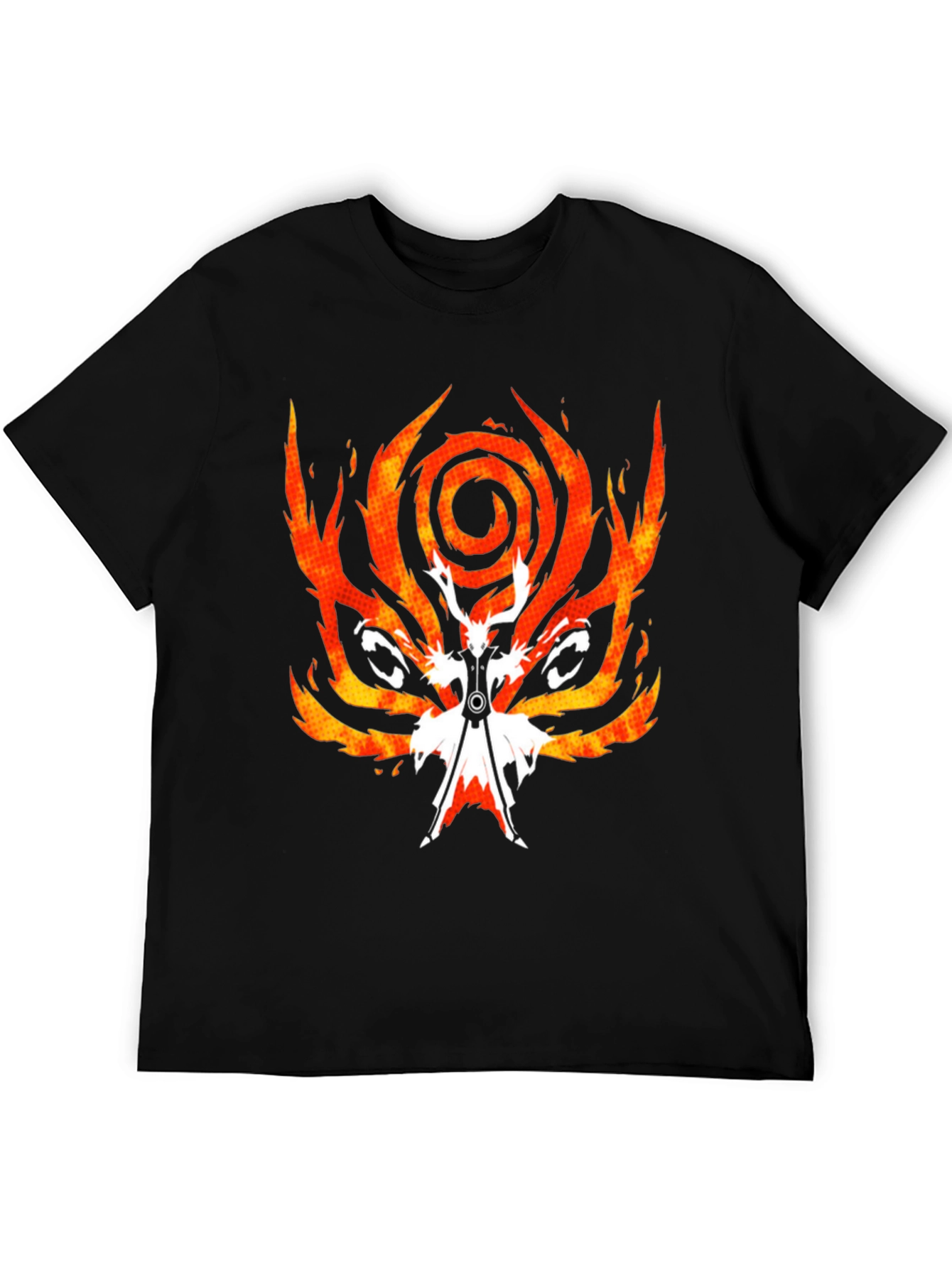 Fiery Anime Graphic Tee - Black Cotton Blend