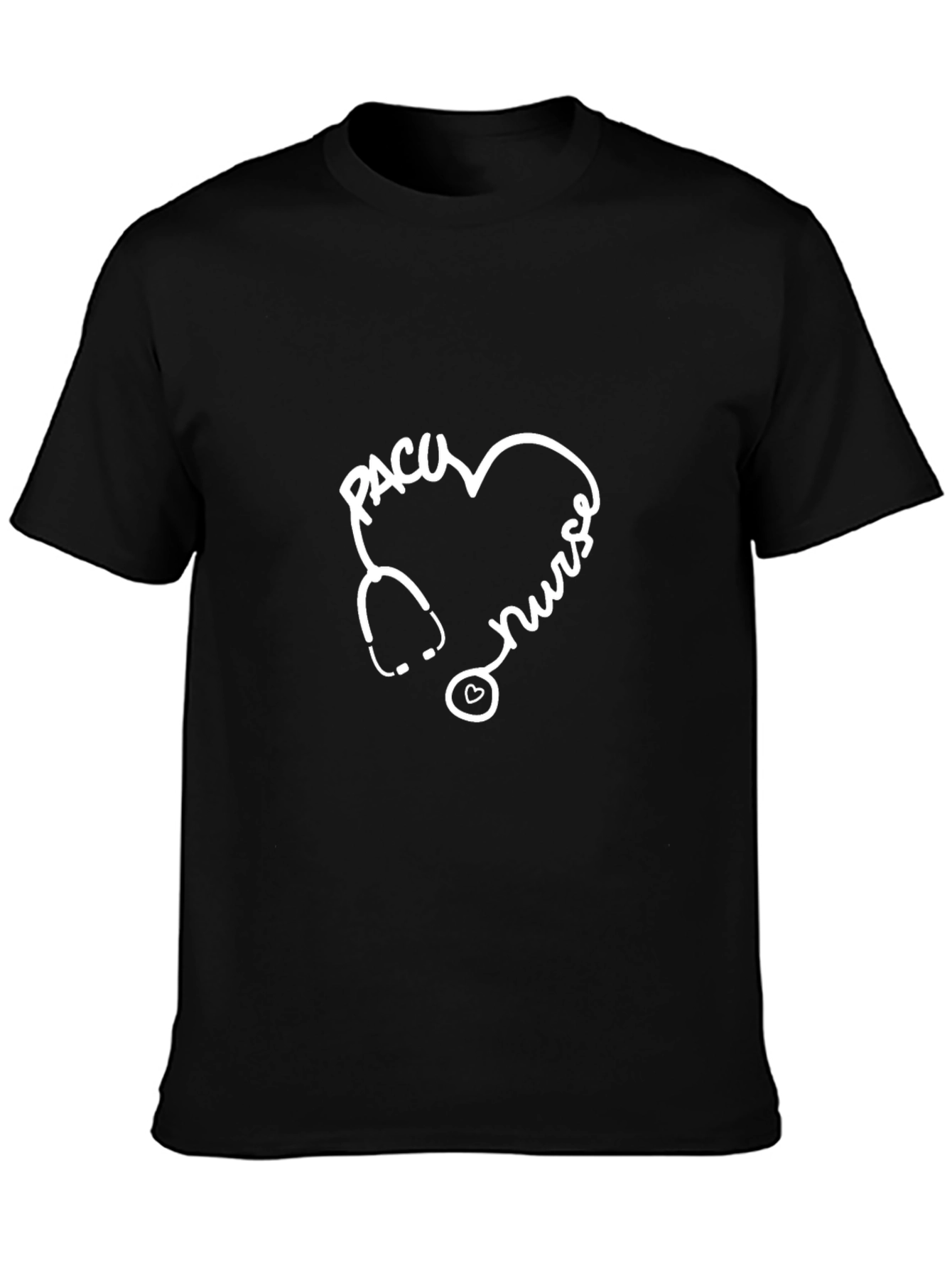 PACU Nurse Heart Stethoscope T-Shirt - Black Cotton Blend