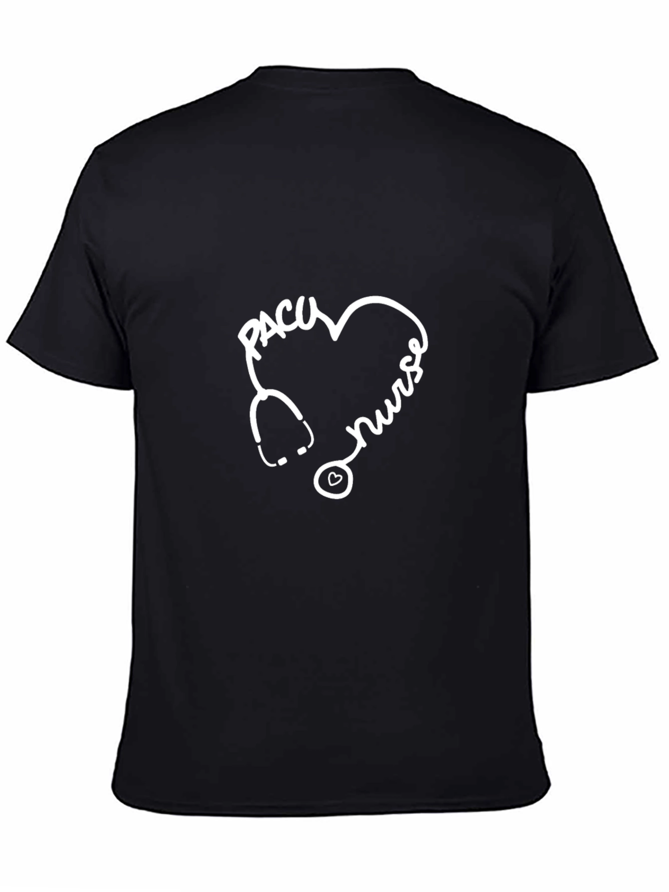 PACU Nurse Heart Stethoscope T-Shirt - Black Cotton Blend