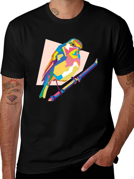 Abstract Bird Graphic Tee - Colorful Pop Art Design