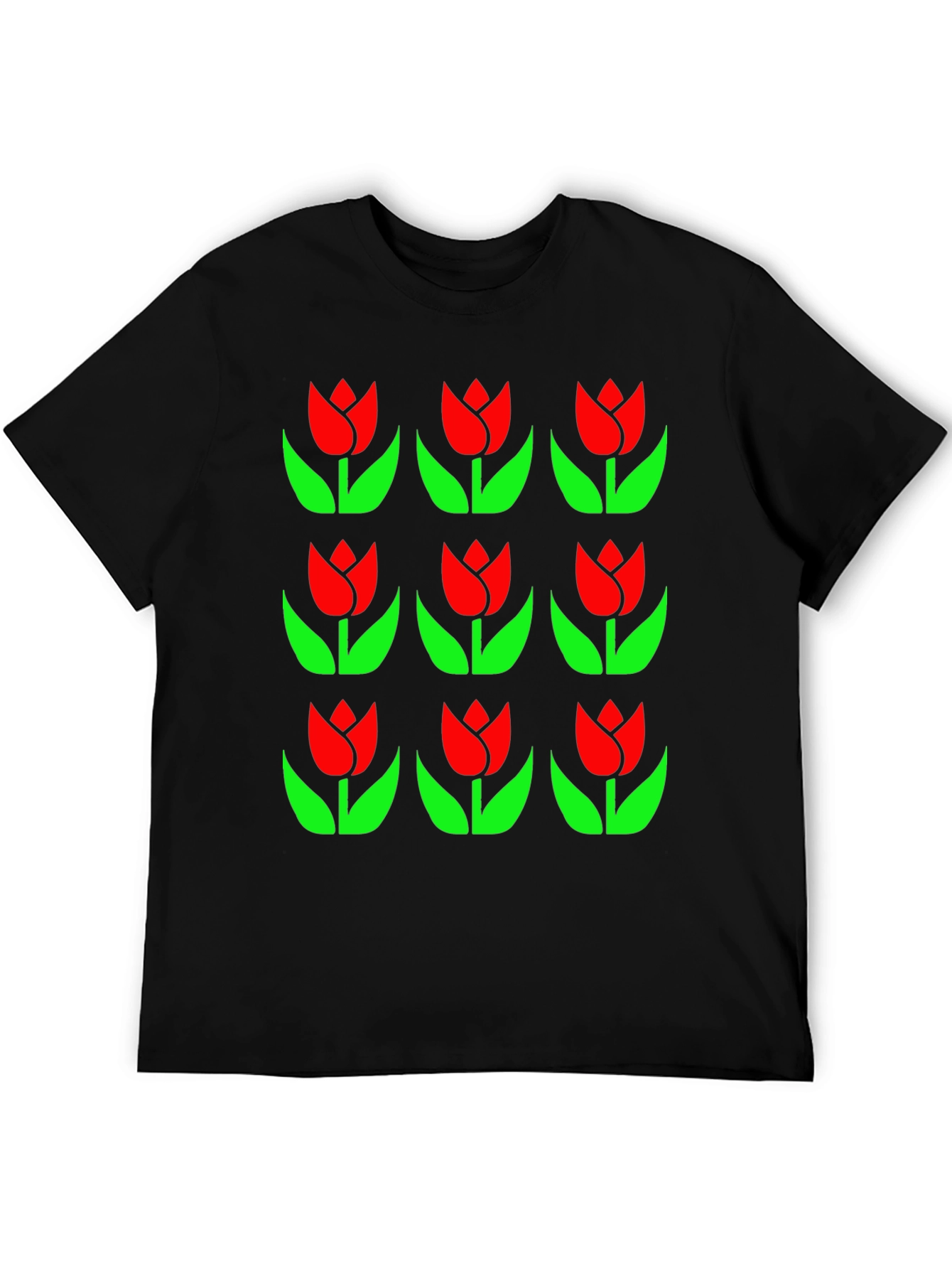 Tulip Pattern Black T-Shirt