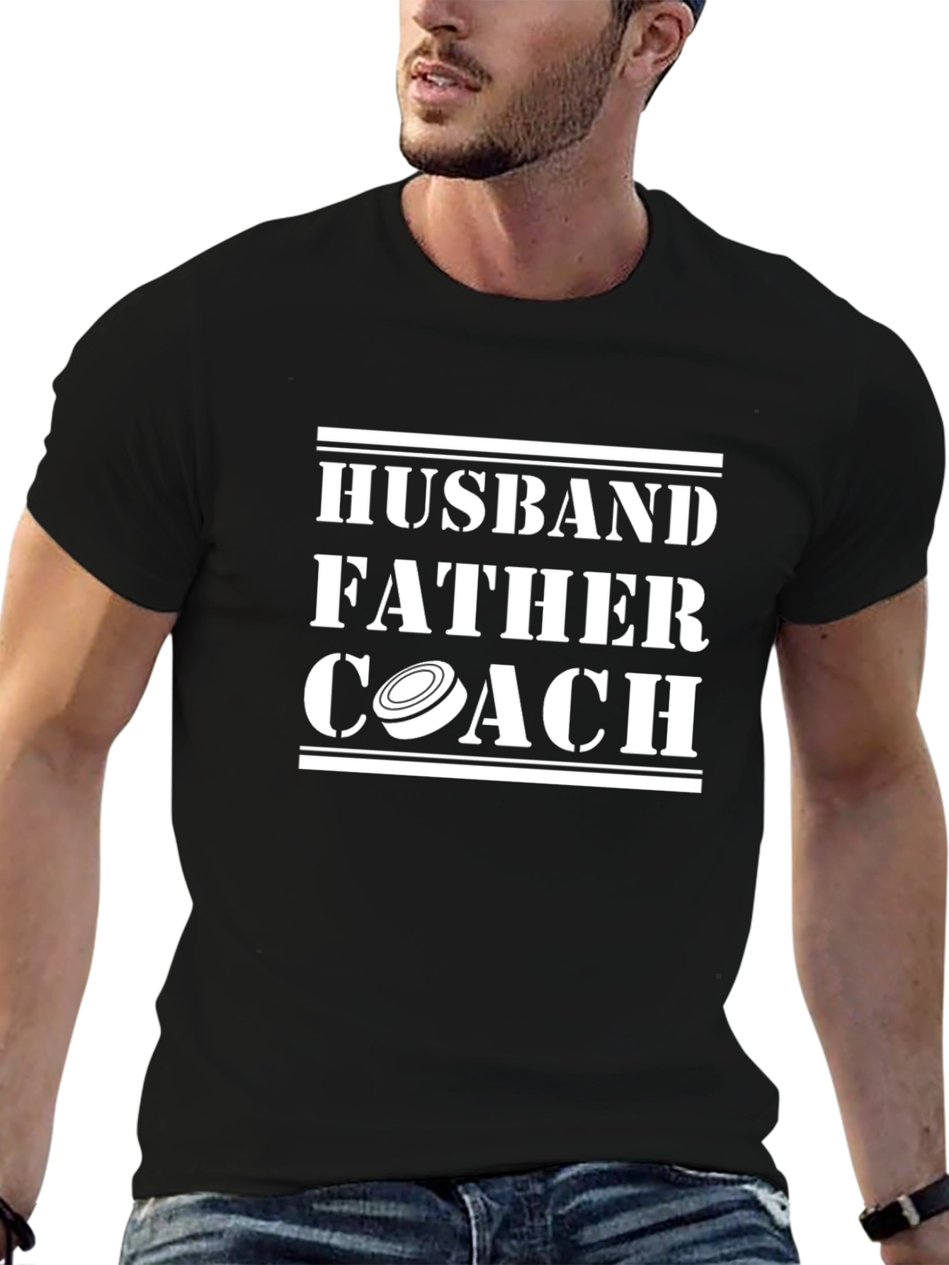 Husband Father Coach T-Shirt - Hockey Dad Tee