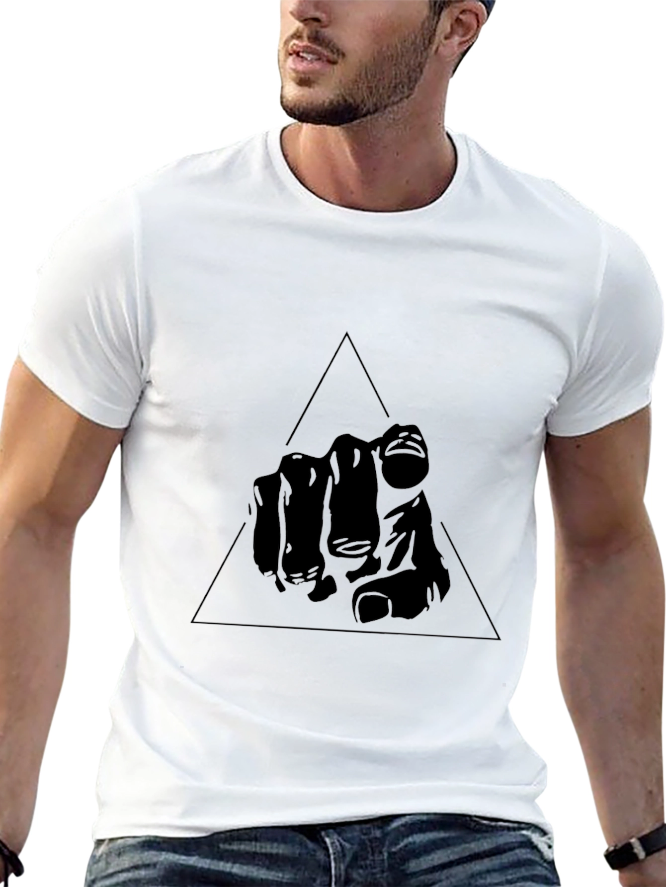 Mens Black Graphic Tee - Pointing Hand Triangle Design