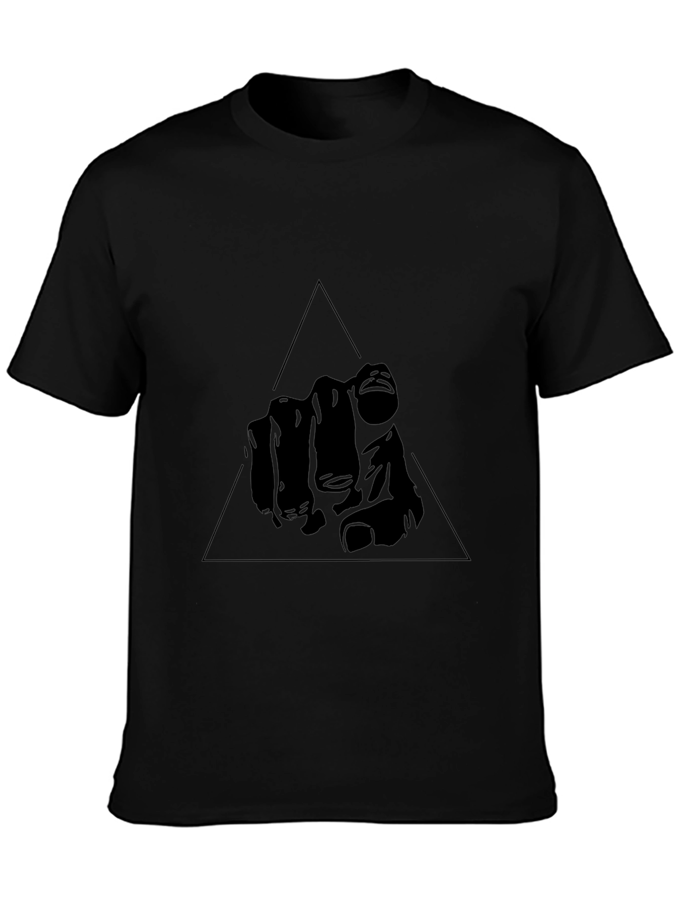 Mens Black Graphic Tee - Pointing Hand Triangle Design