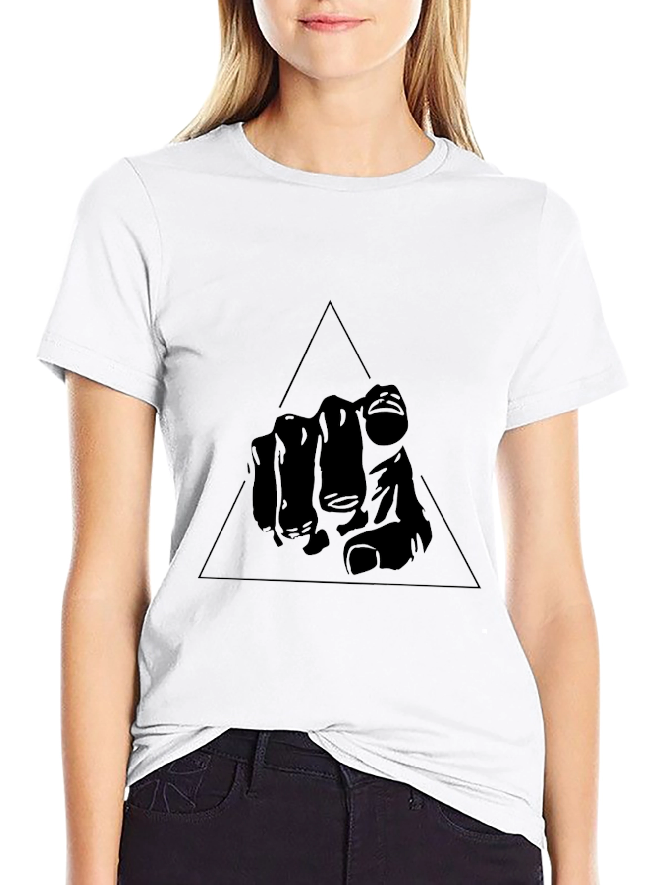 Mens Black Graphic Tee - Pointing Hand Triangle Design