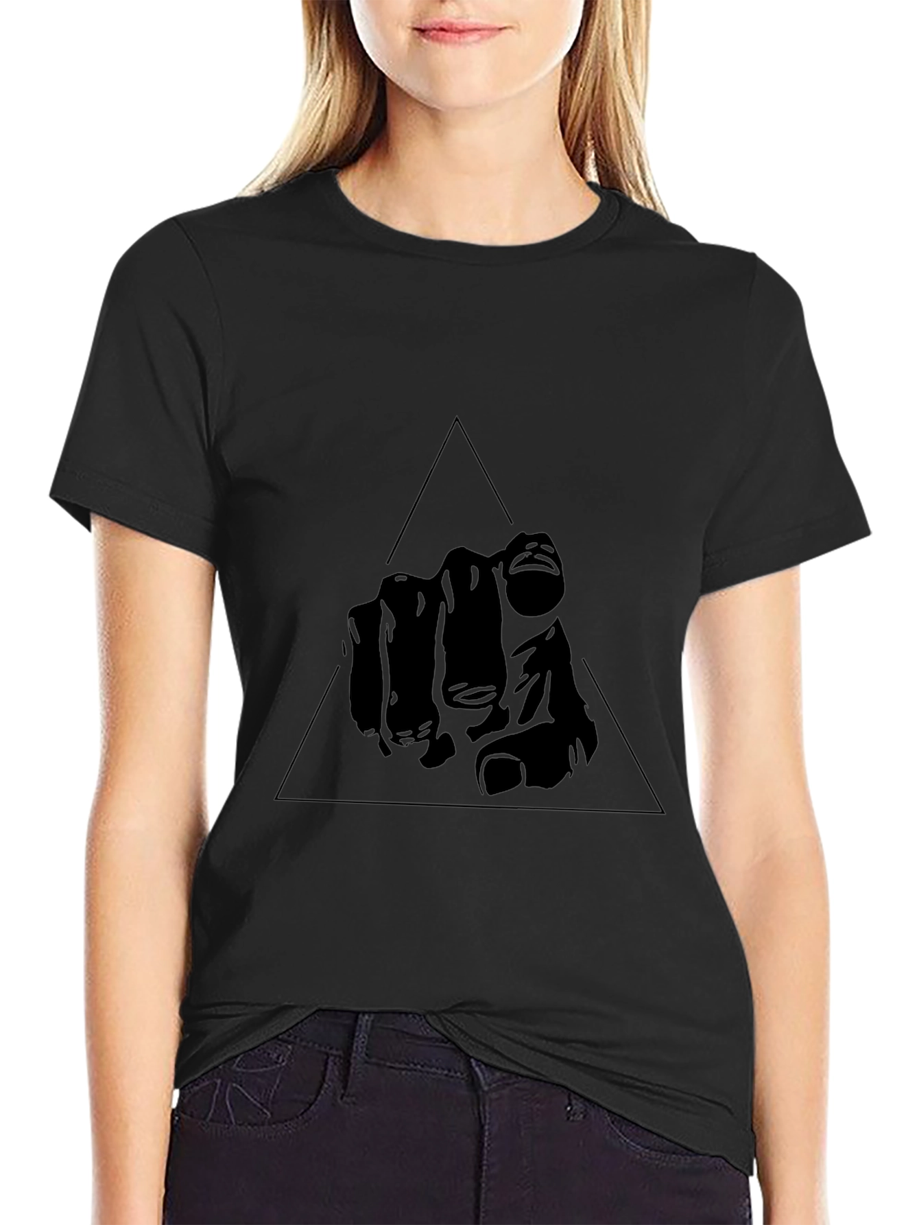 Mens Black Graphic Tee - Pointing Hand Triangle Design