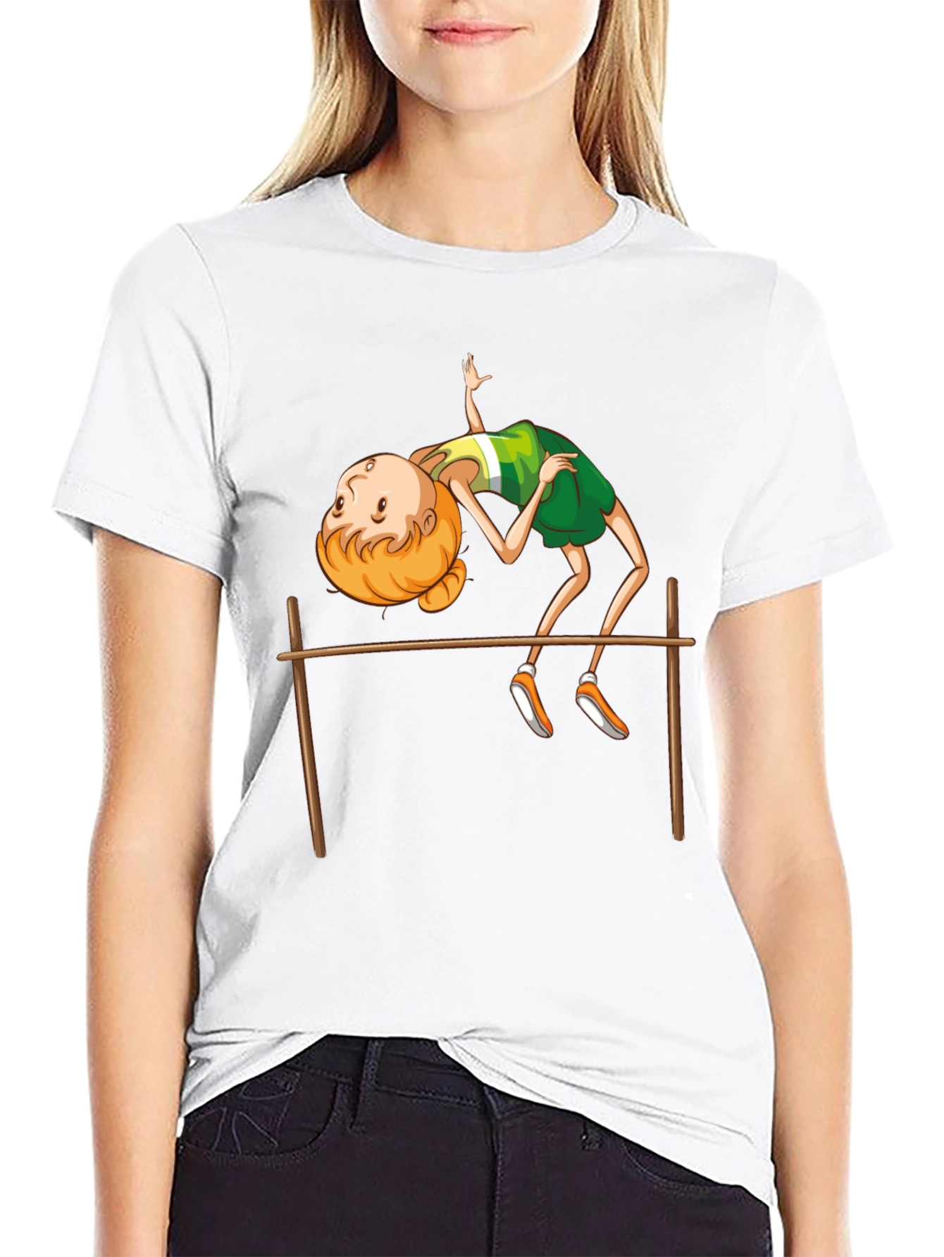 High Jump Cartoon Print Black T-Shirt