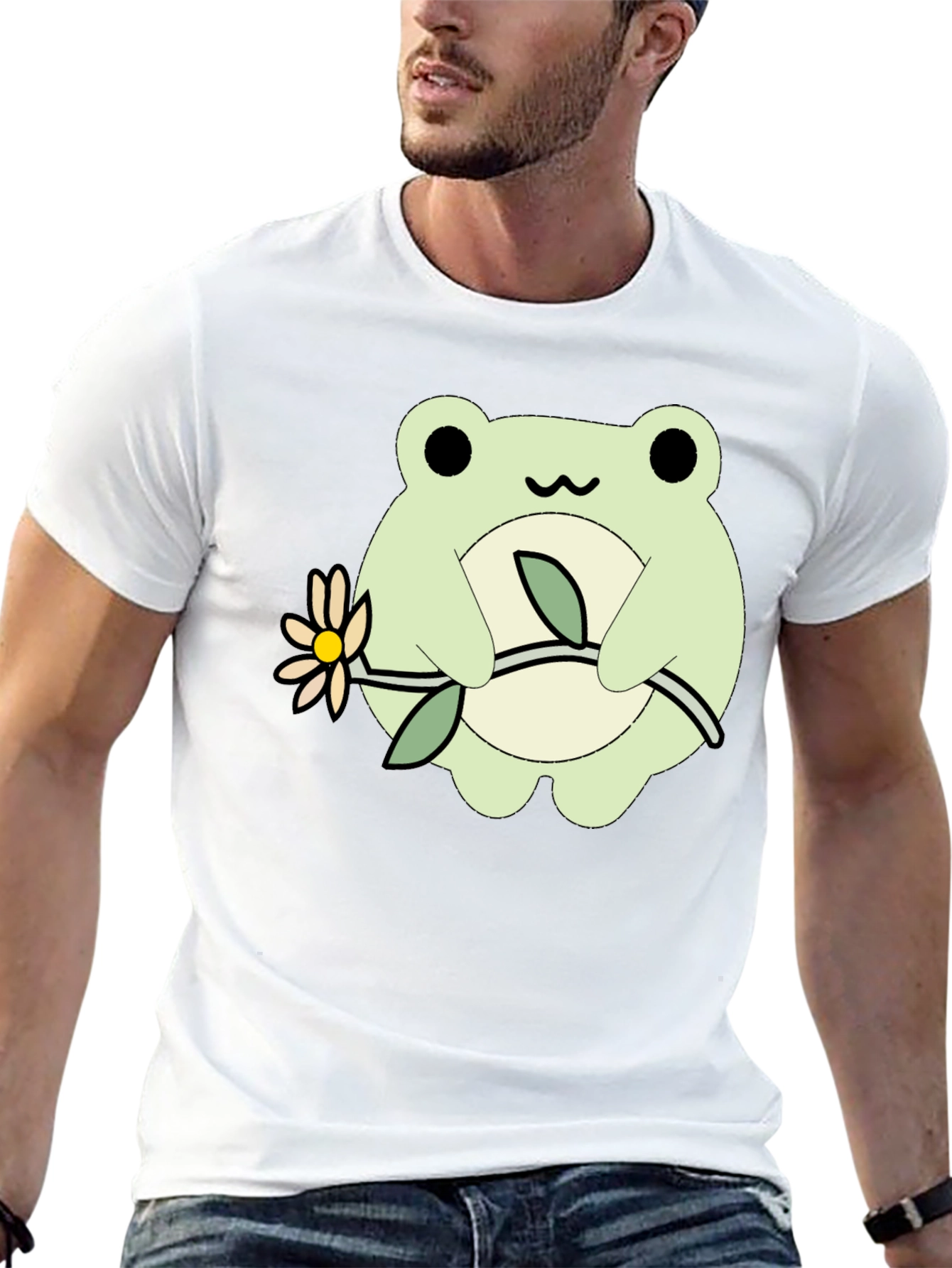 Cute Frog Holding Flower Graphic T-Shirt